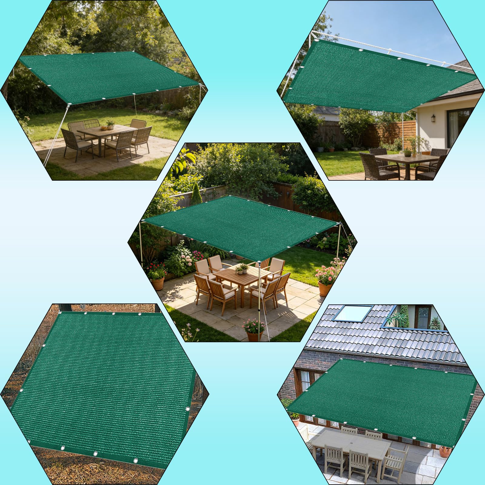 Vela Ombreggiante 5.5 x 6.5 m in Tessuto Hdpe, Permeabile All'Aria e All'Acqua, Telo Ombreggiante Occhiellato Traspirante Tenda da Sole per Giardino Pergola, Verde Scuro