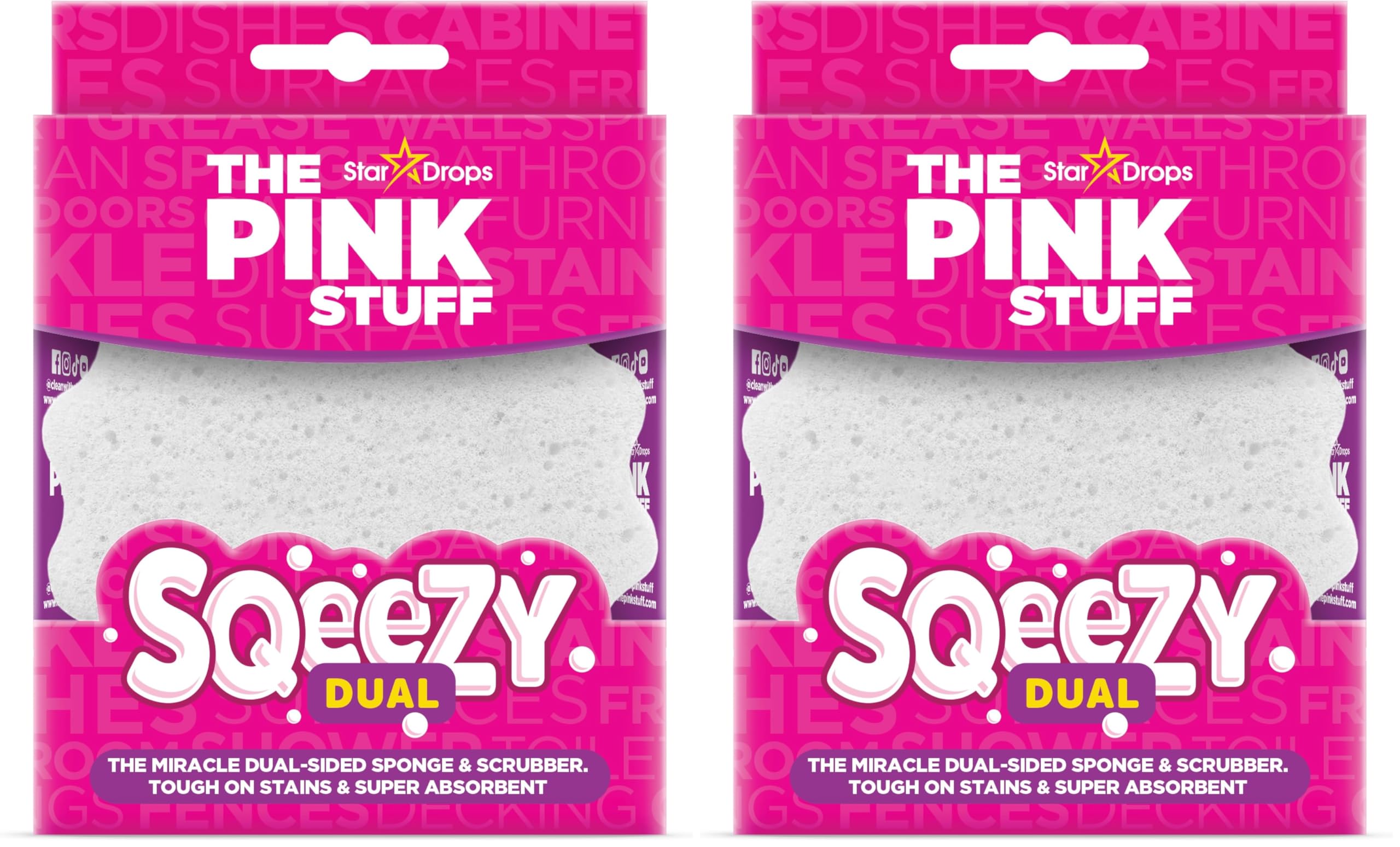 The Pink Stuff SQeeZY Dual Sided Scrubber Sponge - Scratch Free Solution for Ultimate Home Cleaning, Kitchens, Bathrooms, Oven, Outdoor use and more — view 8