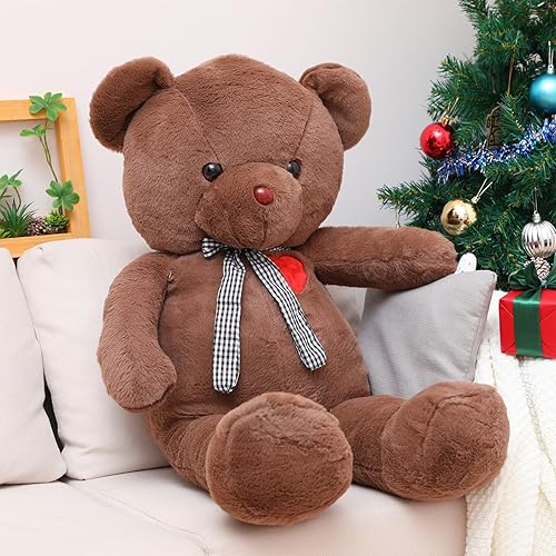 Miniatura 9 de MiniInflat Oso de peluche gigante de 39 pulgadas con lazo de cinta, rosa, suave, para niños, novia, cumpleaños (cinta)
