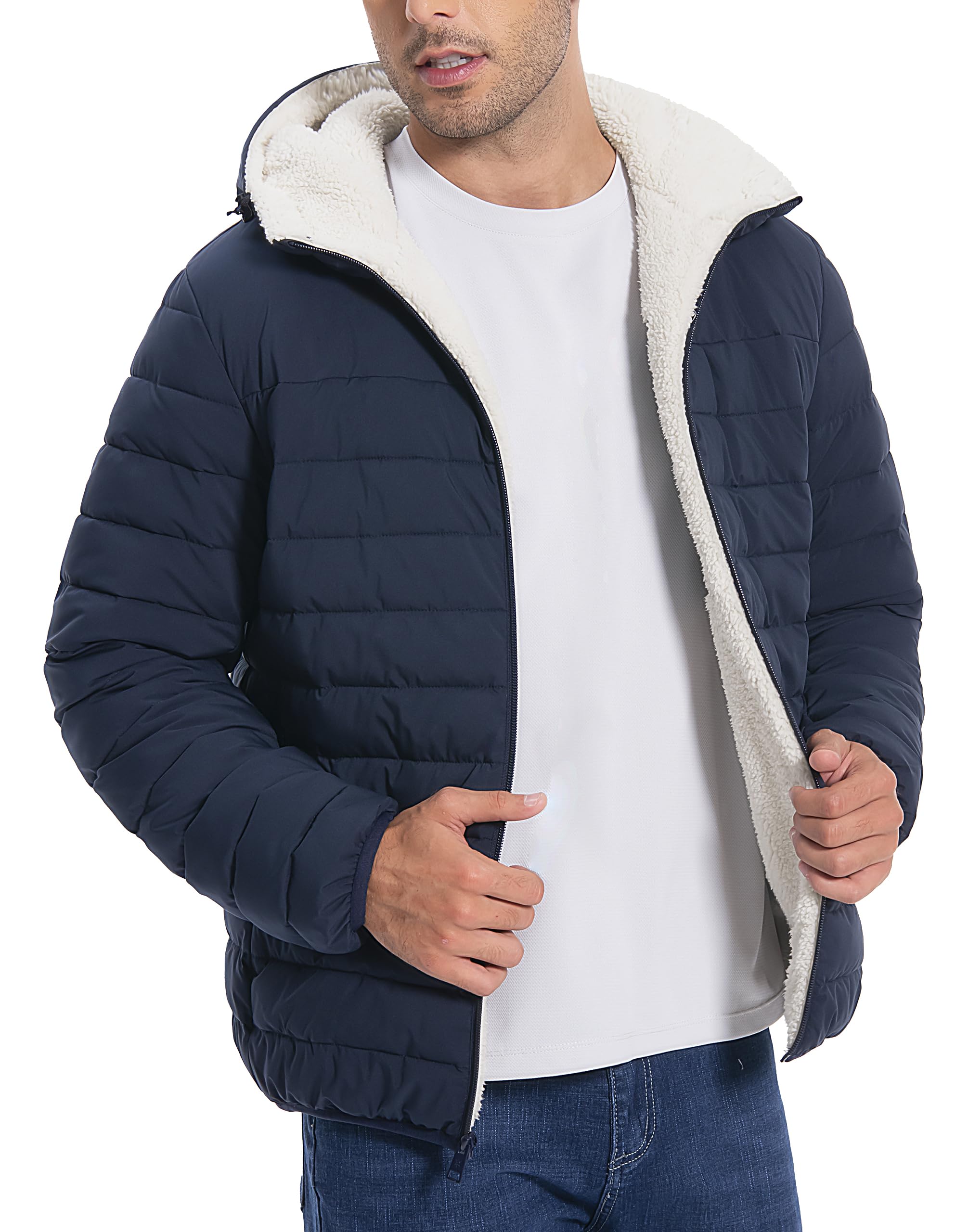 Pioneer Camp Men's Winter Puffer Jacket Sherpa Lined Hooded Water Resistant Midweight Warm Insulated Quilted Down Coat Parka