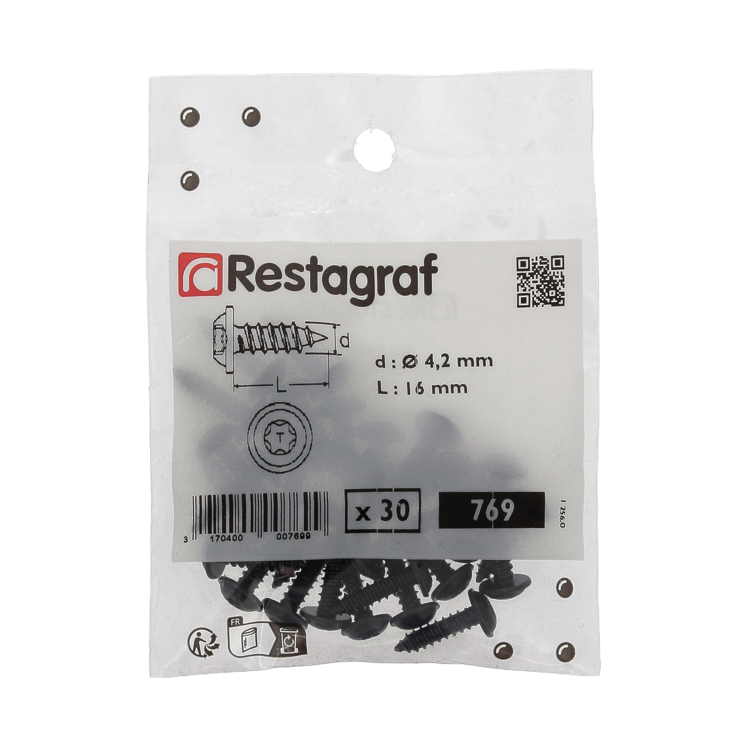 Wkręt do blachy z łbem okrągłym RLX Torx w woreczku, 4,2 mm x 16mm, NFE 25-655, czarny cynk, zestaw 30 szt