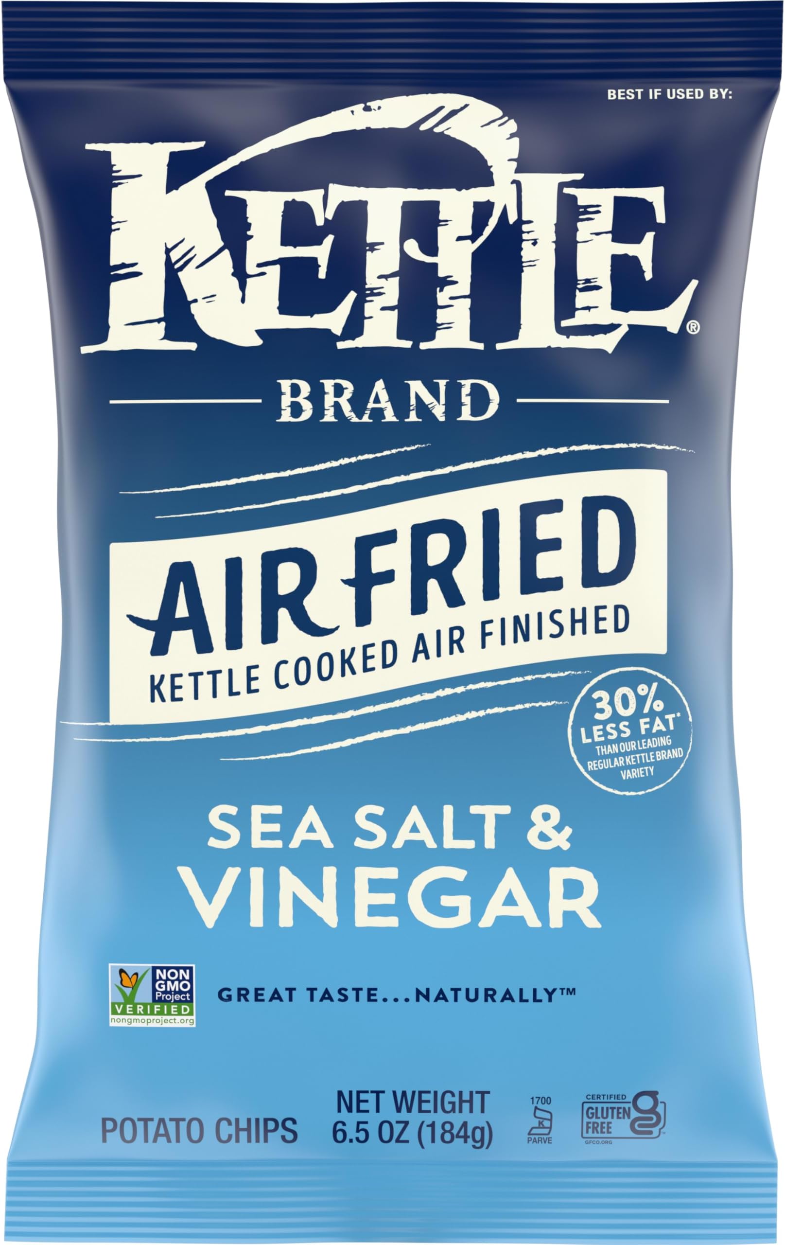 Kettle Brand Potato Chips, Air Fried Sea Salt & Vinegar Kettle Chips, 6.5 Oz Bag