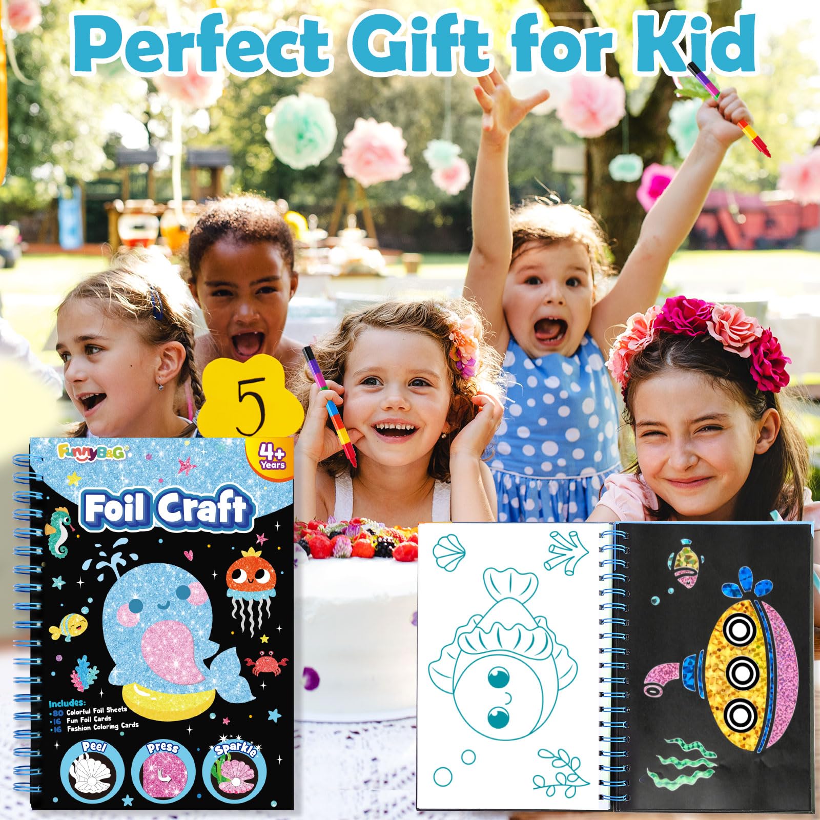 FUNNYB&G Art du foil Activités Manuelles pour Enfants- Creatif Jouet de Voyage DIY Activité Manuelle - Kit Bricolage Enfant, Idée Cadeau Fille de 4 5 6 7 8 9 (Princesse