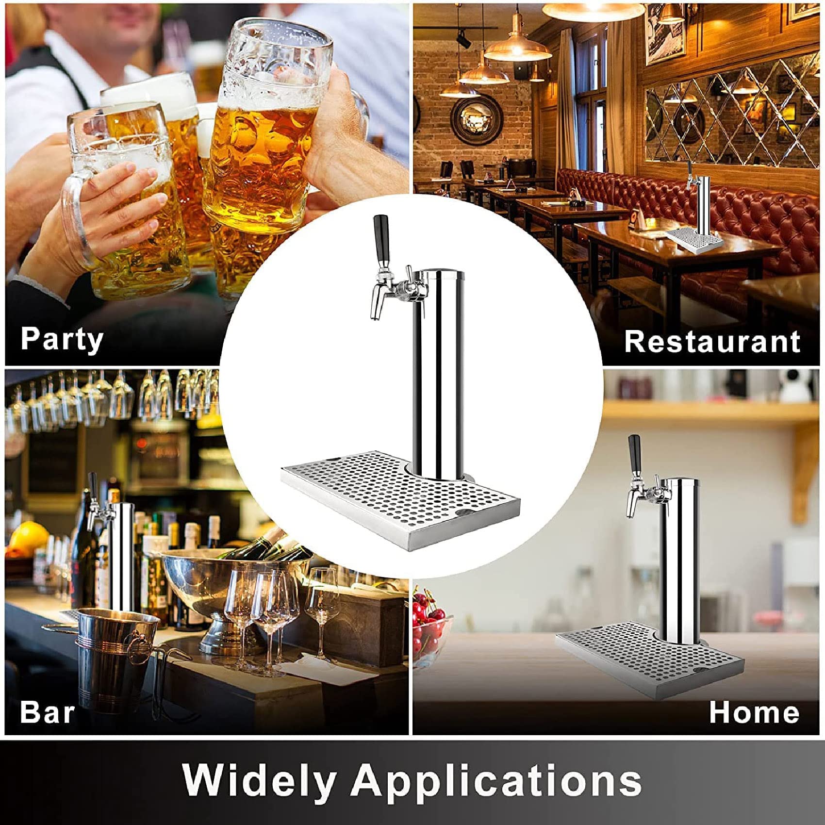 Kit de torre Kegerator de un solo grifo de acero inoxidable, ideal para fiestas, Copa del Mundo, Navidad y eventos, incluye bandeja de goteo de 12 x 7 pulgadas, columna de 3 diámetros
