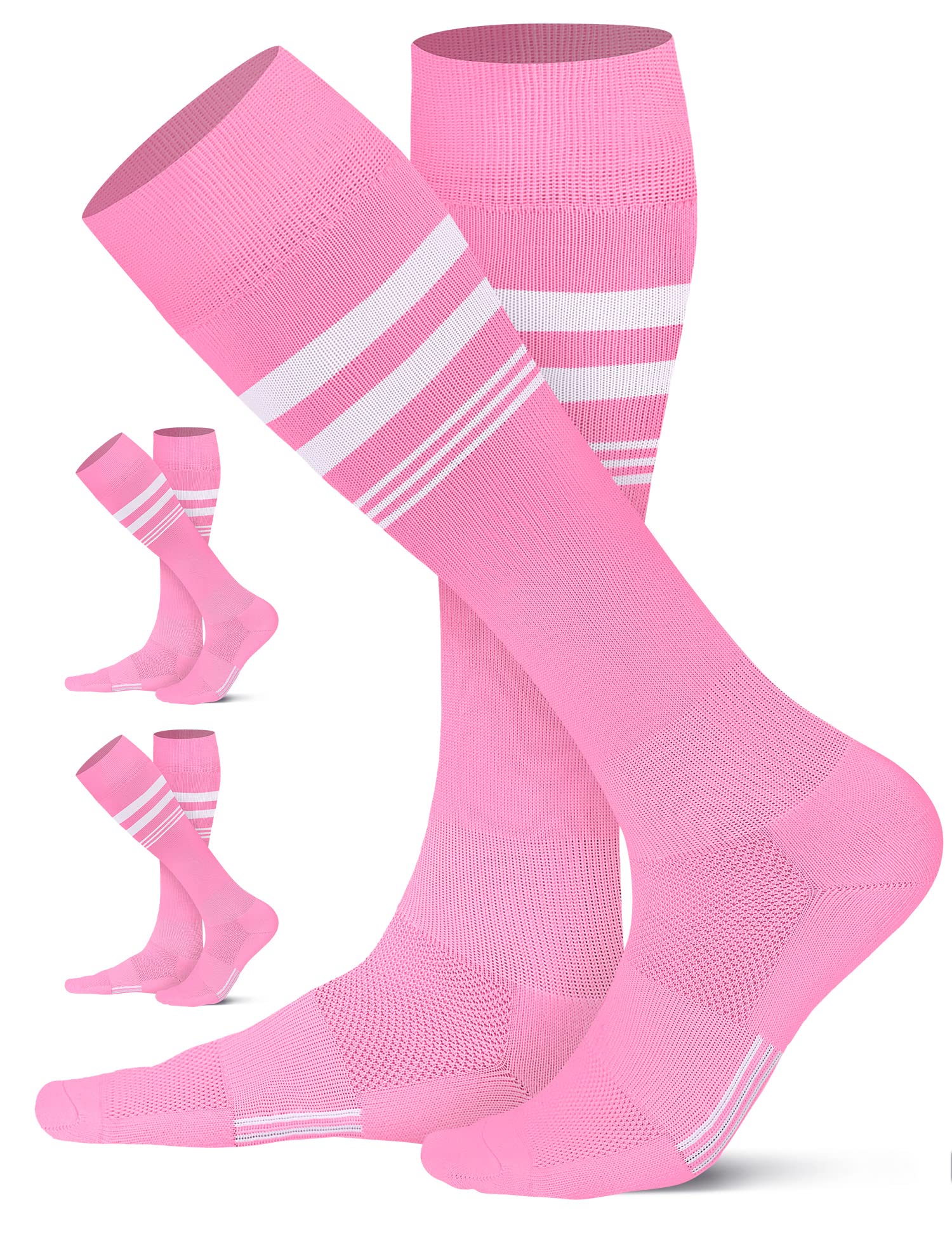 CS CELERSPORT 3 Pack Soccer Socks for Youth Kids, Men and Women Sport Softball Football Socks, 3 Pairs Pink, Large