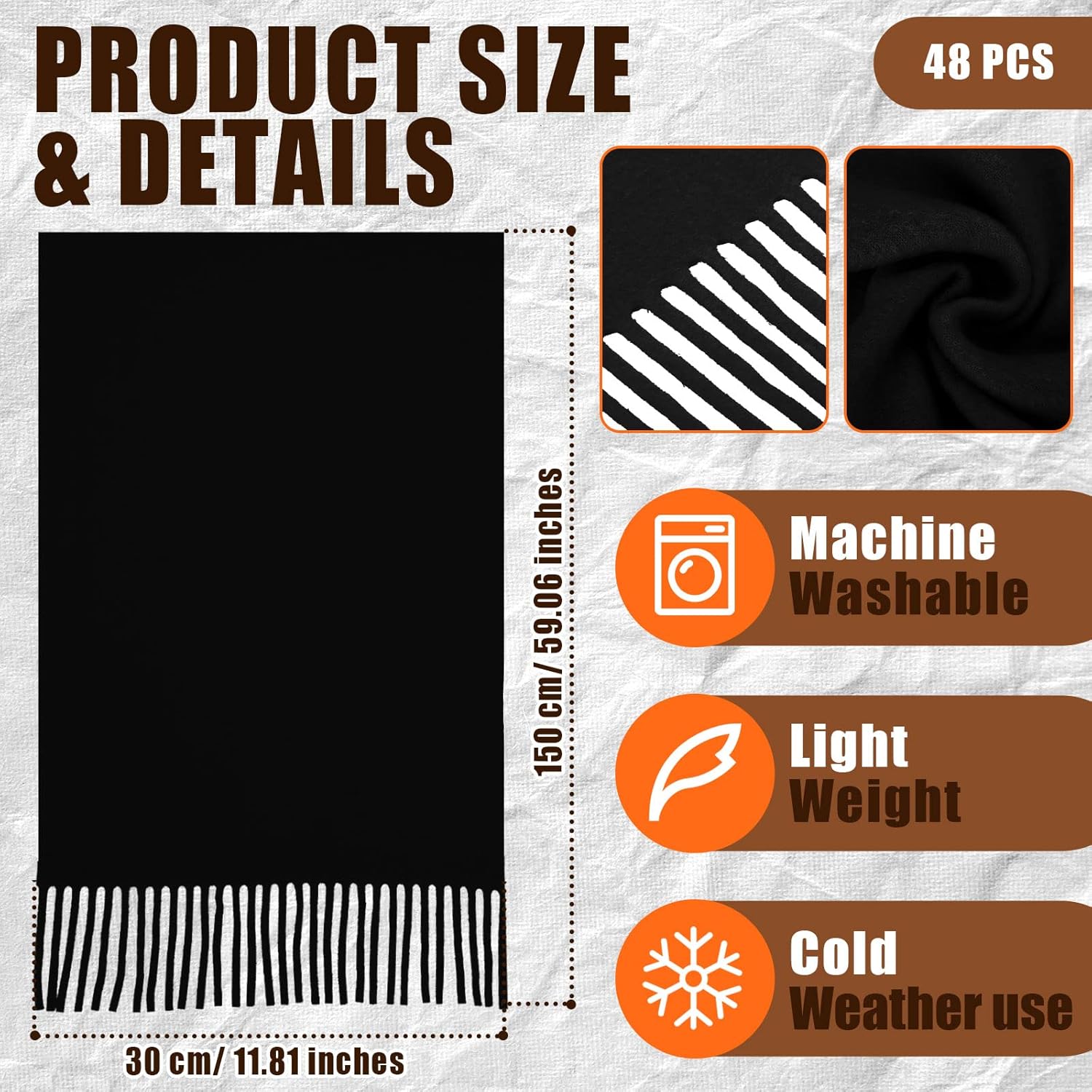 Kigeli 48 Pcs Winter Scarves Bulk Cashmere Feel Warm Scarf with Tassel Edge Soft Scarf for Men Women Unisex Donation Unisex - Image 2