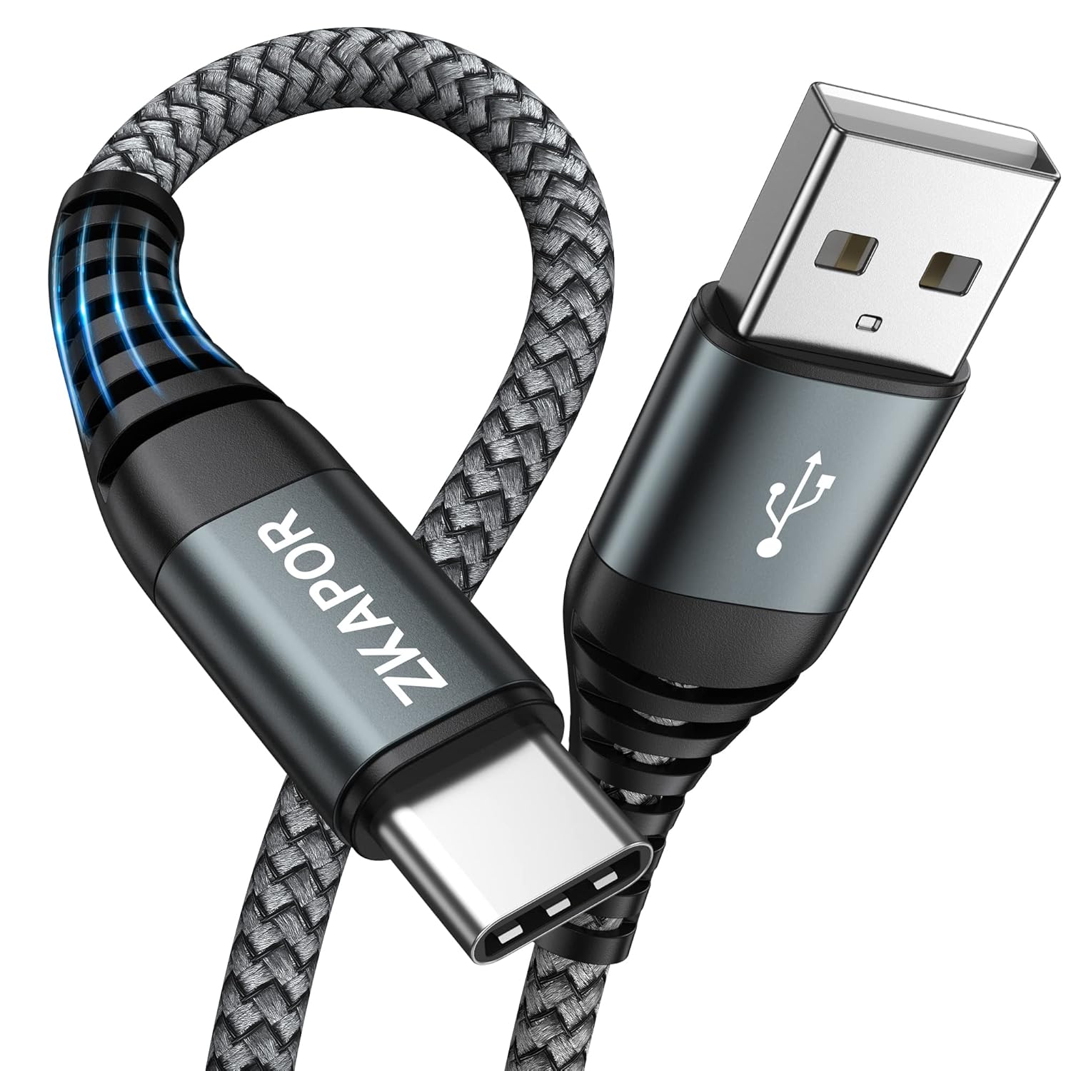 ZKAPOR Cable USB C 1M, Cable USB C Carga Rapida 3A Nylon Trenzado Cable USB Tipo C Compatible con Samsung Galaxy S22/S21/S20/S10+/S10/S9+/S9, Huawei P40/P30/P20/P10, Google Pixel, Sony Xperia -Gris