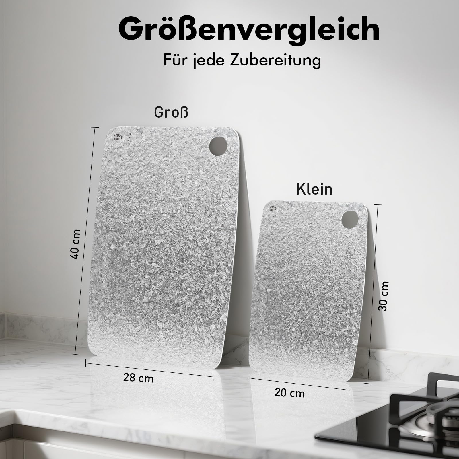 Titan Schneidebrett, Schneidebretter aus 100% Titanium, Antibakterielle Küchenbrett - EPA-Zertifiziert, BPA-freies Doppelseitiges Titanium Cutting Board, ideal für Fleisch, Gemüse & Obst (28x40 cm) | Doppelseitiges Brett für Fleisch & Gemüse, BPA-frei, sp