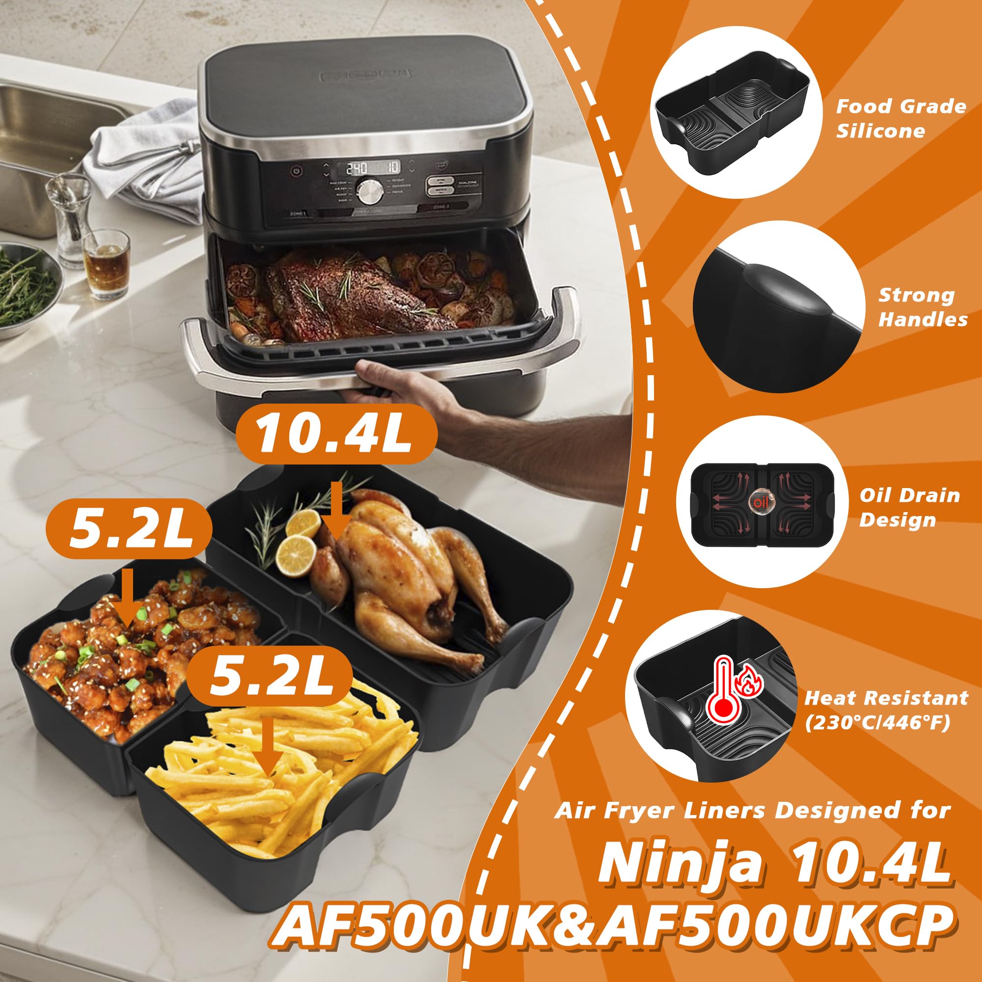 Pietuley 29 Piezas Moldes Silicona Freidora de Aire para Ninja AF500EU 10,4L / COSORI Dual Blaze 10L, Accesorios Freidoras de Aire para Ninja AF500EUCP, Molde Silicona Air Fryer para COSORI 10L