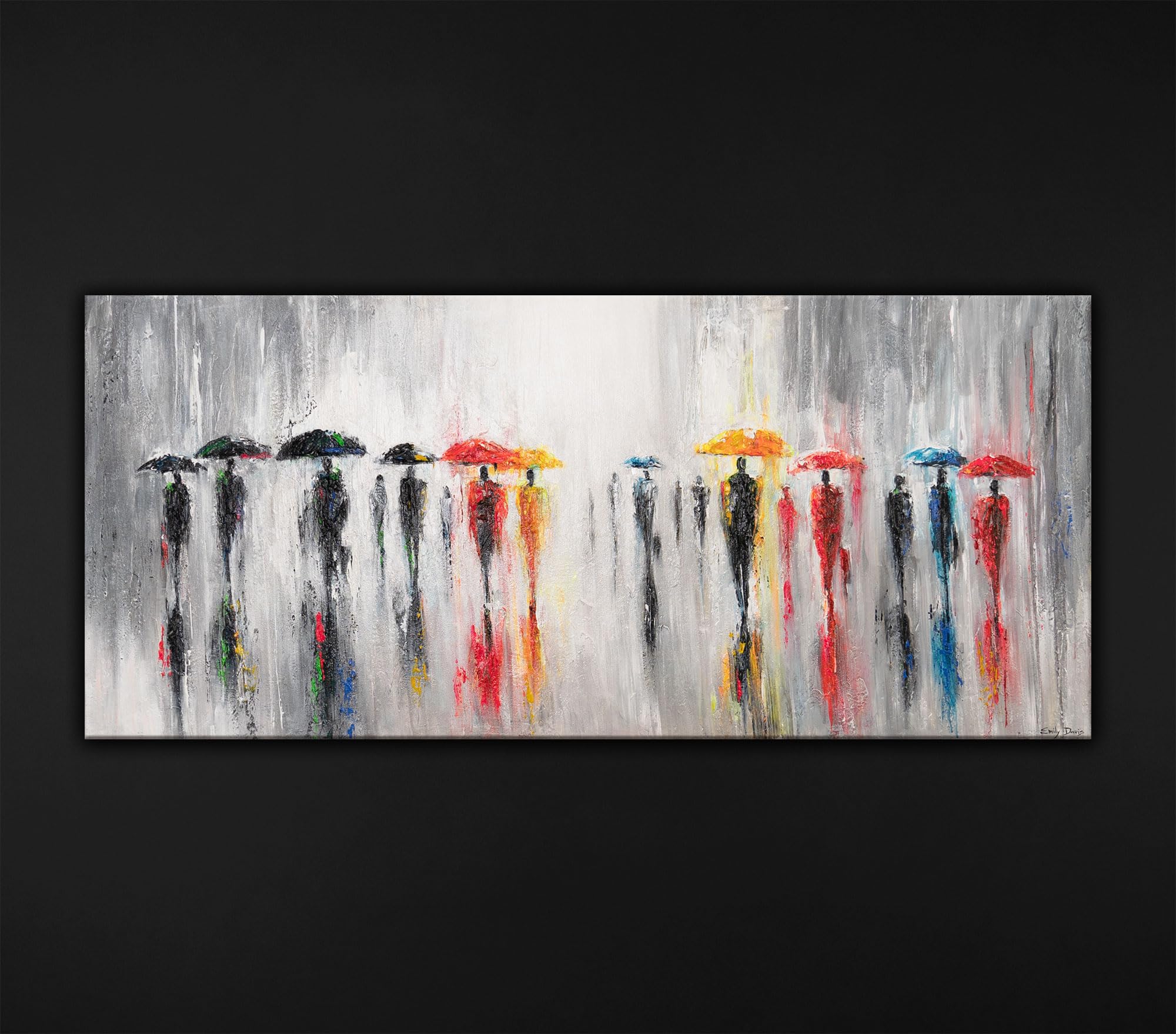 Abstrakte Acryl Gemälde auf Leinwand handgemalt Wandbild 115x50 cm farbenfroh modern Wohndekor