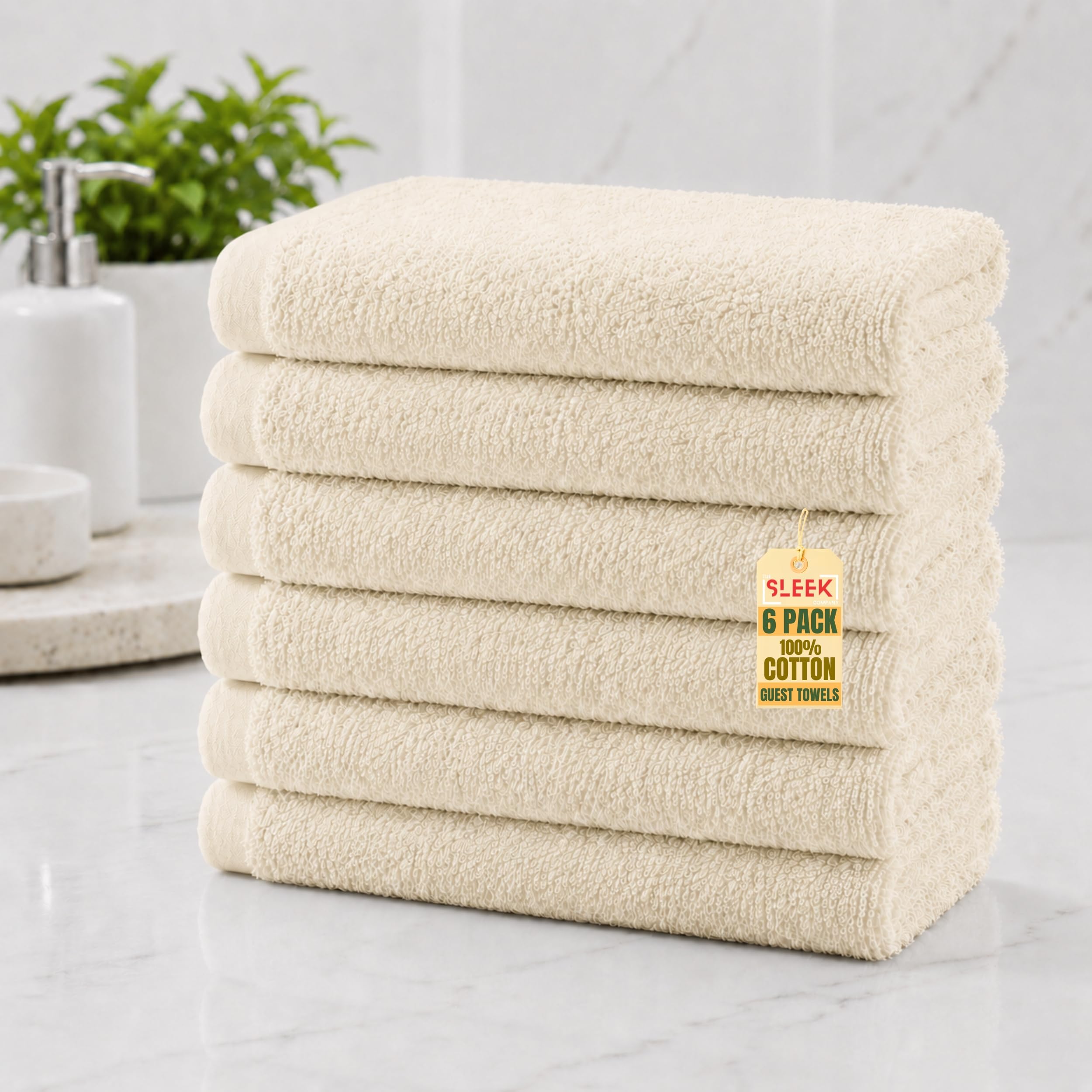100% Cotton Guest Towels (30x50cm) – Pack Of 6 – 500GSM Soft & Absorbent Small Hand Towels For Kitchen – Hypoallergenic Hand Towels For Bathroom – Ideal Small Hand Towel For Homes, Hotel & Spa (Cream)
