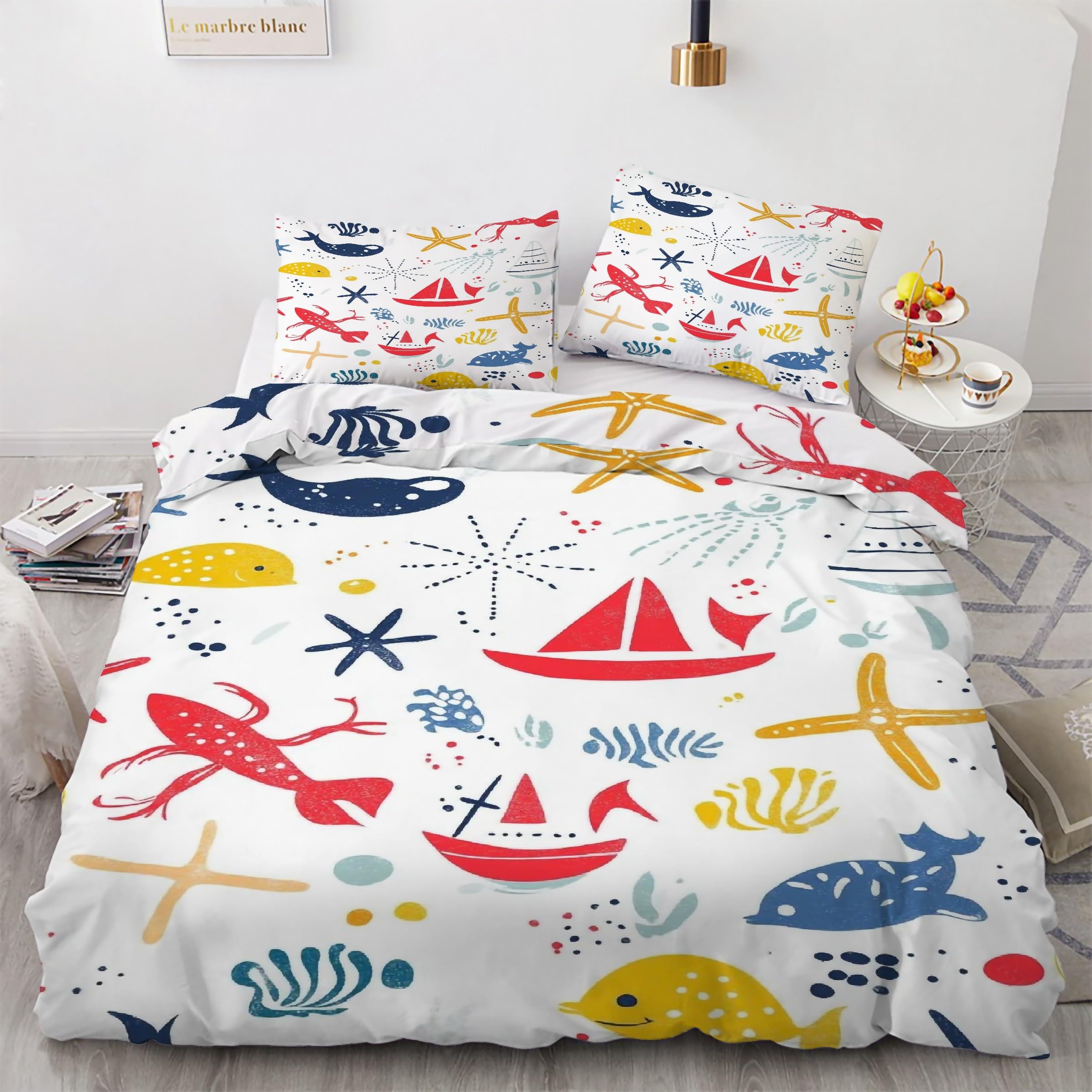 Parure de lit monde marin 220x240 en microfibre thermorégulatrice