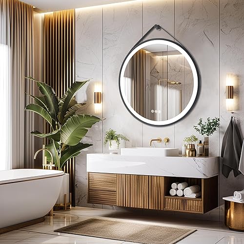 Miniatura 13 de LUVODI Espejo de baño LED iluminado: Espejo de maquillaje grande iluminado de 32 pulgadas montado en la pared con retroiluminación y luz frontal -