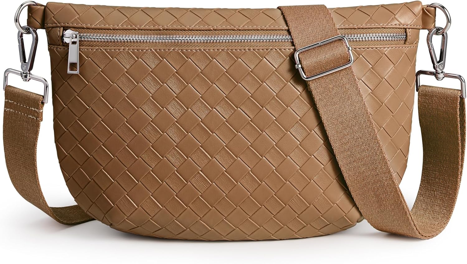 KALIDI Woven Crossbody Bags for Women Travel Vegan Leather Fanny Packs for Woman Cross Body Purse Fashion Belt Bum Bag with Wide Strap