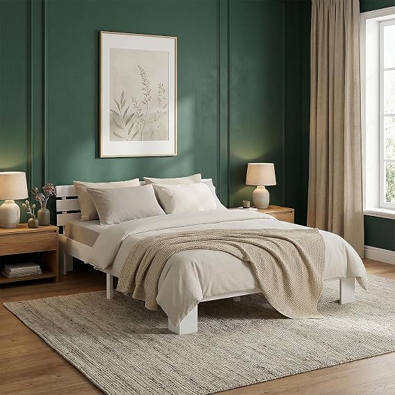 Homestyle4u Wooden Bed 120 x 200 cm Solid White with Slatted Frame Pine