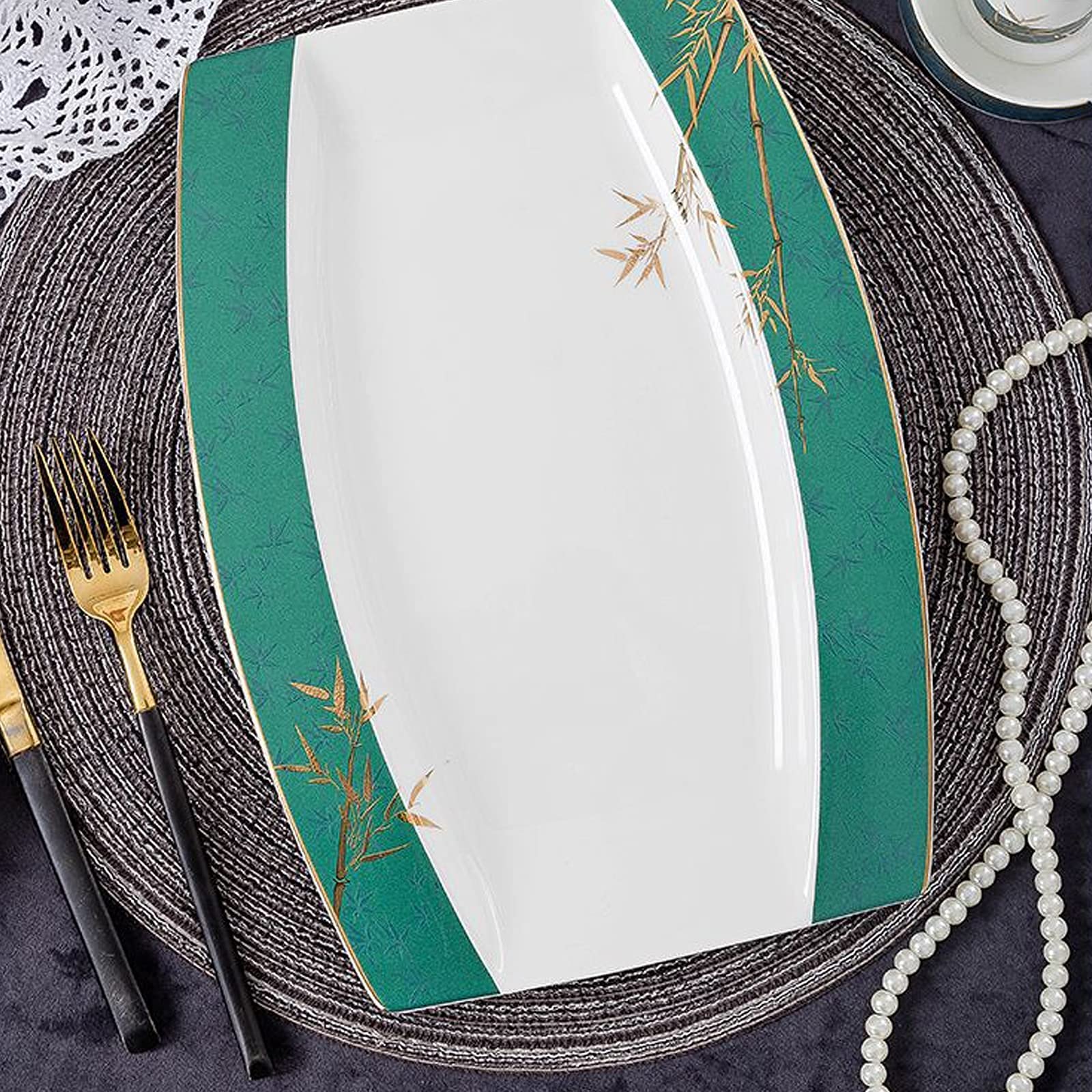 Zestaw Ceramicznych Naczyń Obiadowych W Stylu Retro, Piękny Zielono-Biały Zestaw Porcelanowy Na Kolację Domową, Wesele, Hotel, Boże Narodzenie