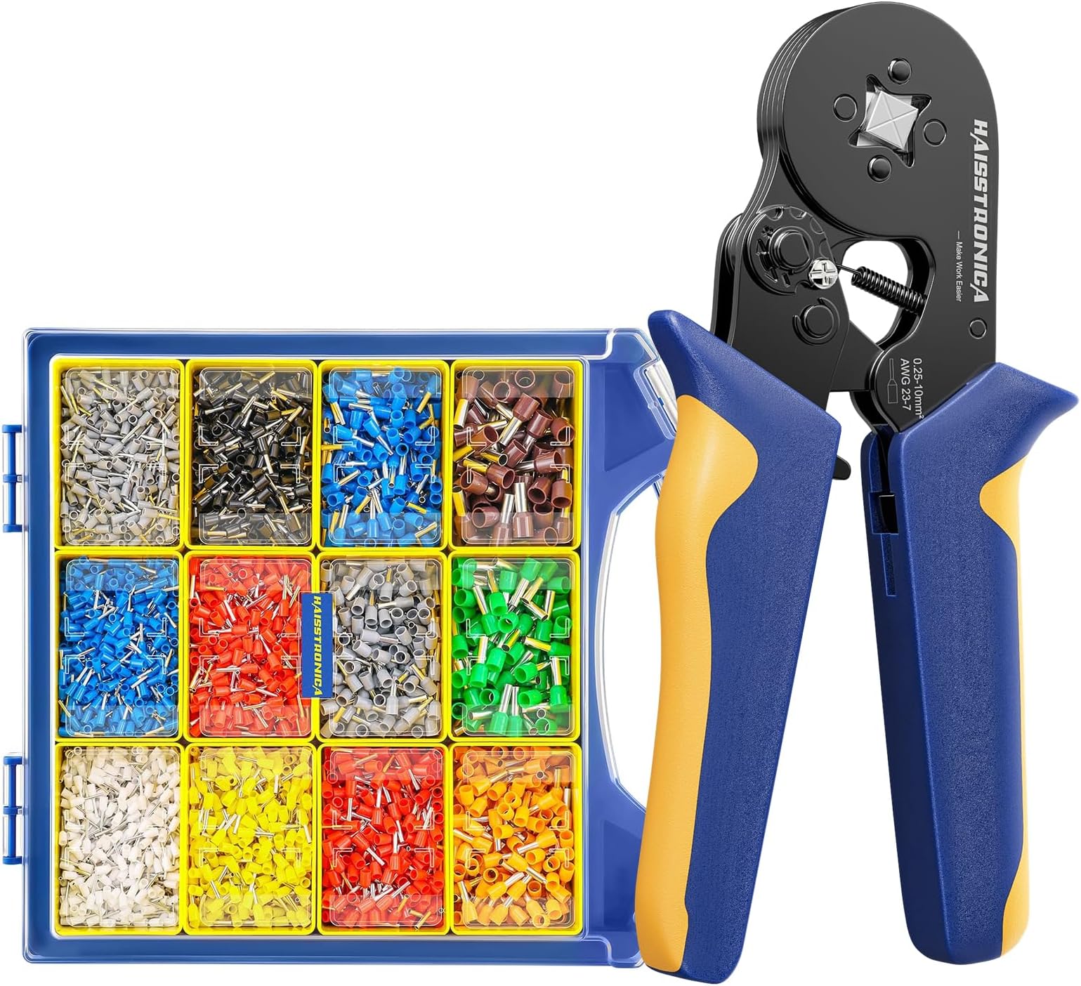 haisstronica5000PCS Wire Ferrules Terminals Kit AWG22-7 12 Sizes Pin Terminal+Ferrule Crimping Tool for AWG 23-7