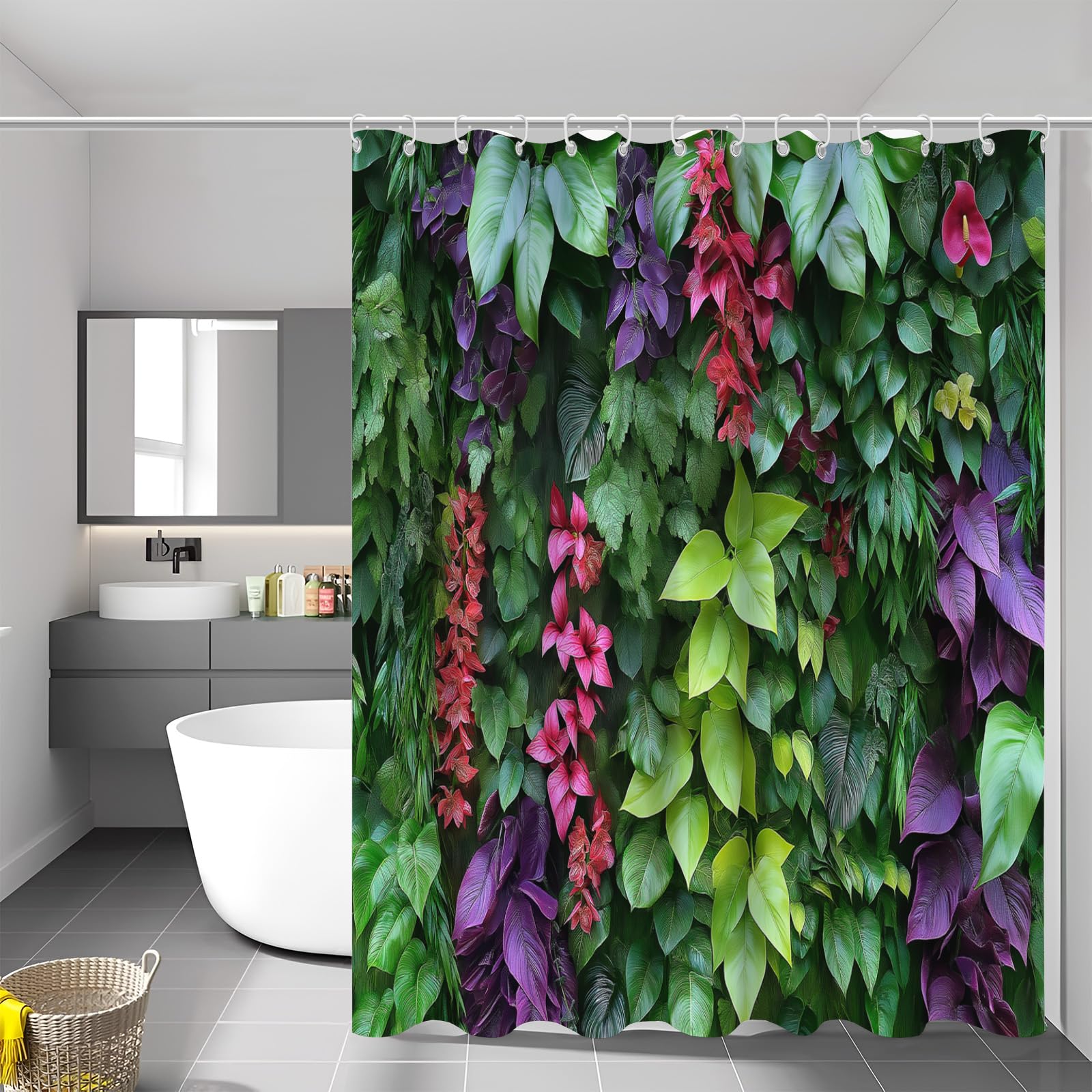 Rideau de douche en tissu de qualité supérieure imperméable motif fleurs et plantes exotiques