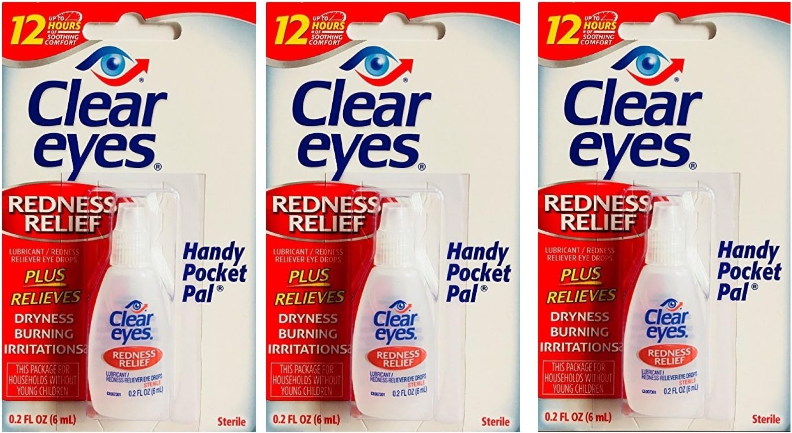 Clear Eyes Eye Drops, Lubricant, Redness Reliever, Handy Pocket Pal 0.2 oz Travel Size (Pack of 3)
