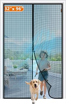 MAGZO Magnetic Screen Door Fit Door Size 32 x 96 Inch, Actual Screen Size 34" x 97" Sturdy Fiberglass Mesh for Front Entrance with Magnet Closure, Black