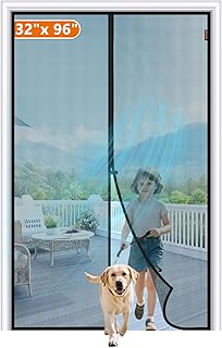 MAGZO Magnetic Screen Door Fit Door Size 32 x 96 Inch, Actual Screen Size 34" x 97" Sturdy Fiberglass Mesh for Front Entrance with Magnet Closure, Black
