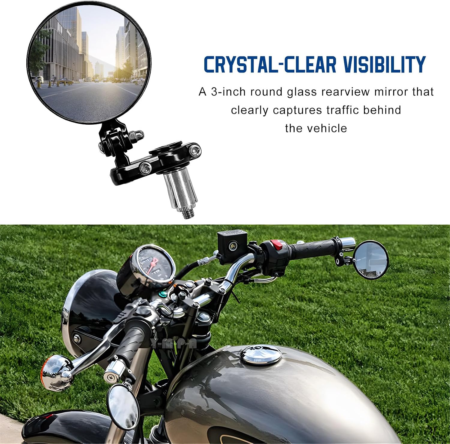 2 PCS Motorcycle Mirrors, 3 Inch High Definition Round Motorbike Rearview Mirror Fits 7/8 Inch Handlebar, 360° Rotatable Wide Angle Side Mirror for Motorcycle Scooter Cruiser