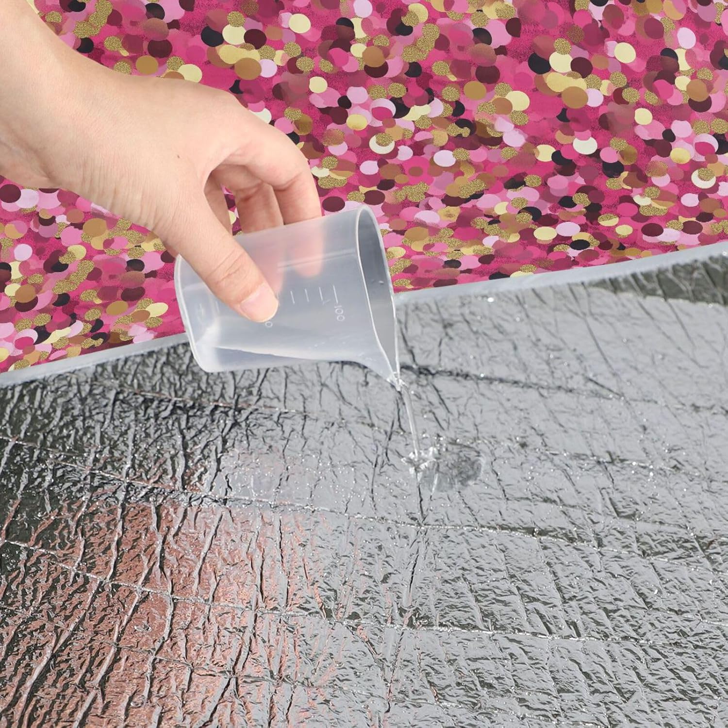 Round Beach Essentials - Fits 2 Adults, Summer Accessories Water Resistant Foldable Picnic Blanket for Spring Summer Camping 58 in (Pink Gold Fake Glitter)