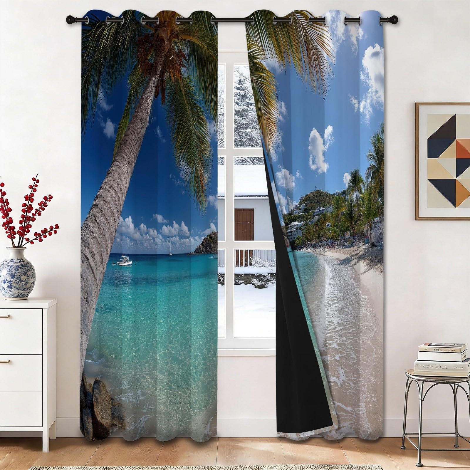 Rideau occultant plage et nature pour décorer une chambre d'enfant ou un espace détente