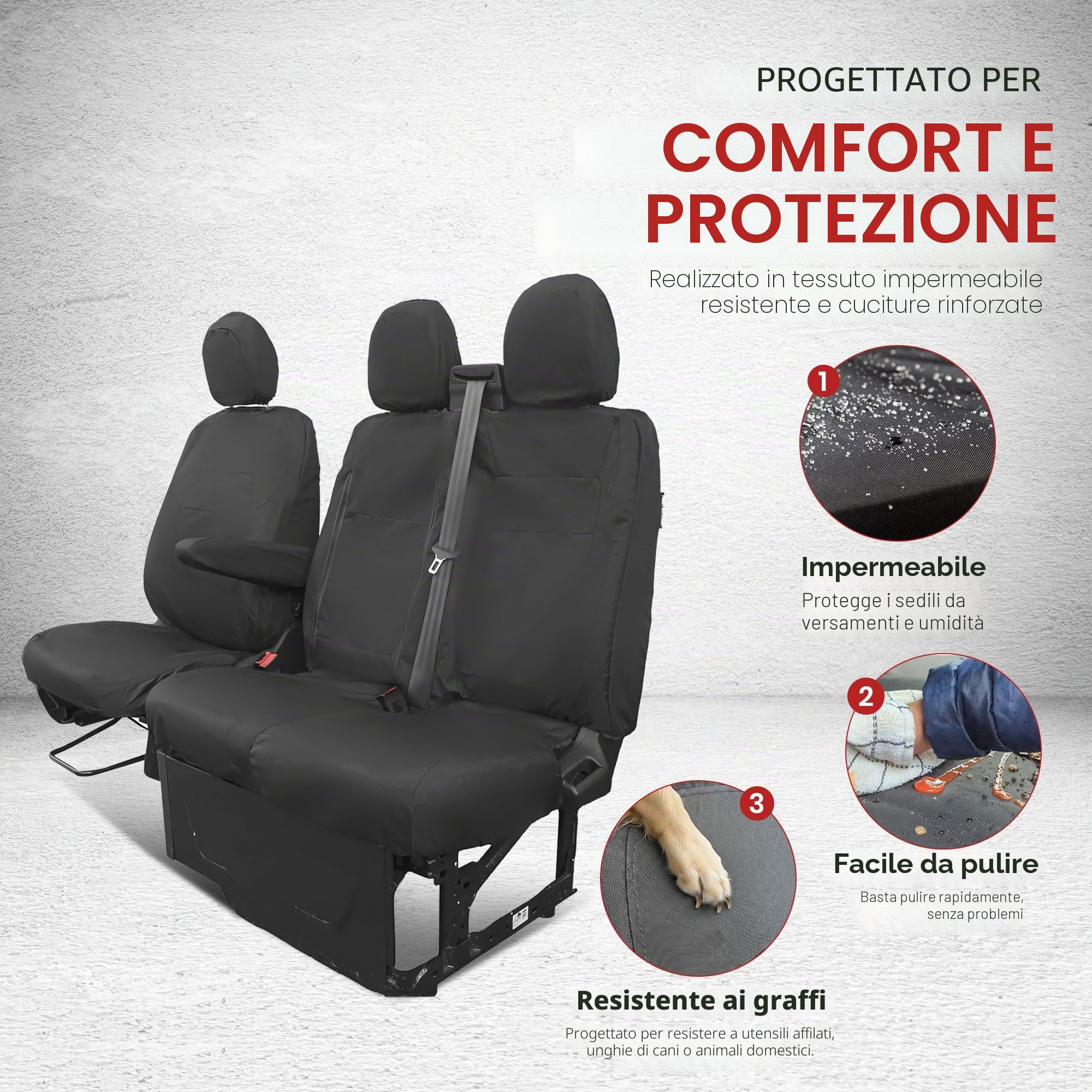 Coprisedili per Ford Transit Custom dal 2024, su misura per guidatore e passeggero doppio, impermeabili, resistenti e durevoli, facilmente montabili