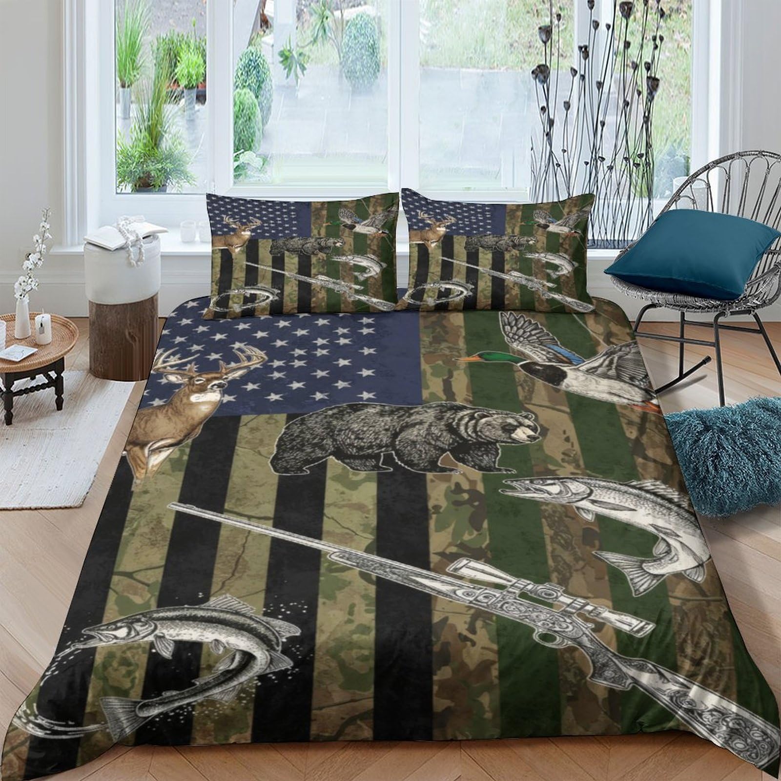 Ctjqhvkz Style-8 3D Printed Camouflage American Flag Fitted Sheet Microfiber Soft Anti-Slip Firearm Bed Cover Bedroom Decor Machine Washable Single（135X200cm）