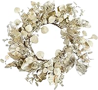 Vista 14 de YNYLCHMX Corona de Navidad de 20 pulgadas para puerta delantera, corona de invierno con letrero de bienvenida, hojas de eucalipto, bayas rojas