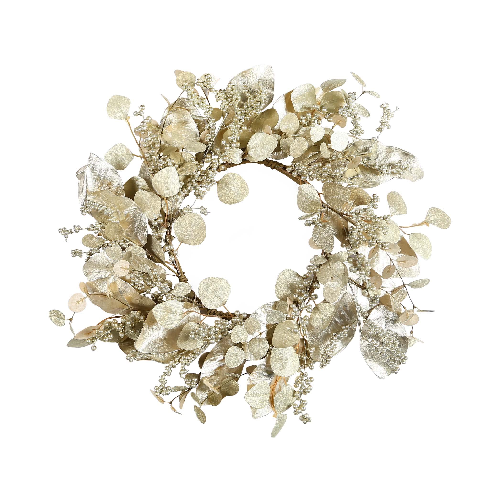 YNYLCHMX 20 Inch Christmas Wreath for Front Door, Winter Wreath with Gold Eucalyptus Leaves and Berries, Artificial Door Xmas Wreaths for Windows Walls Farmhouse Holiday Party Decoration
