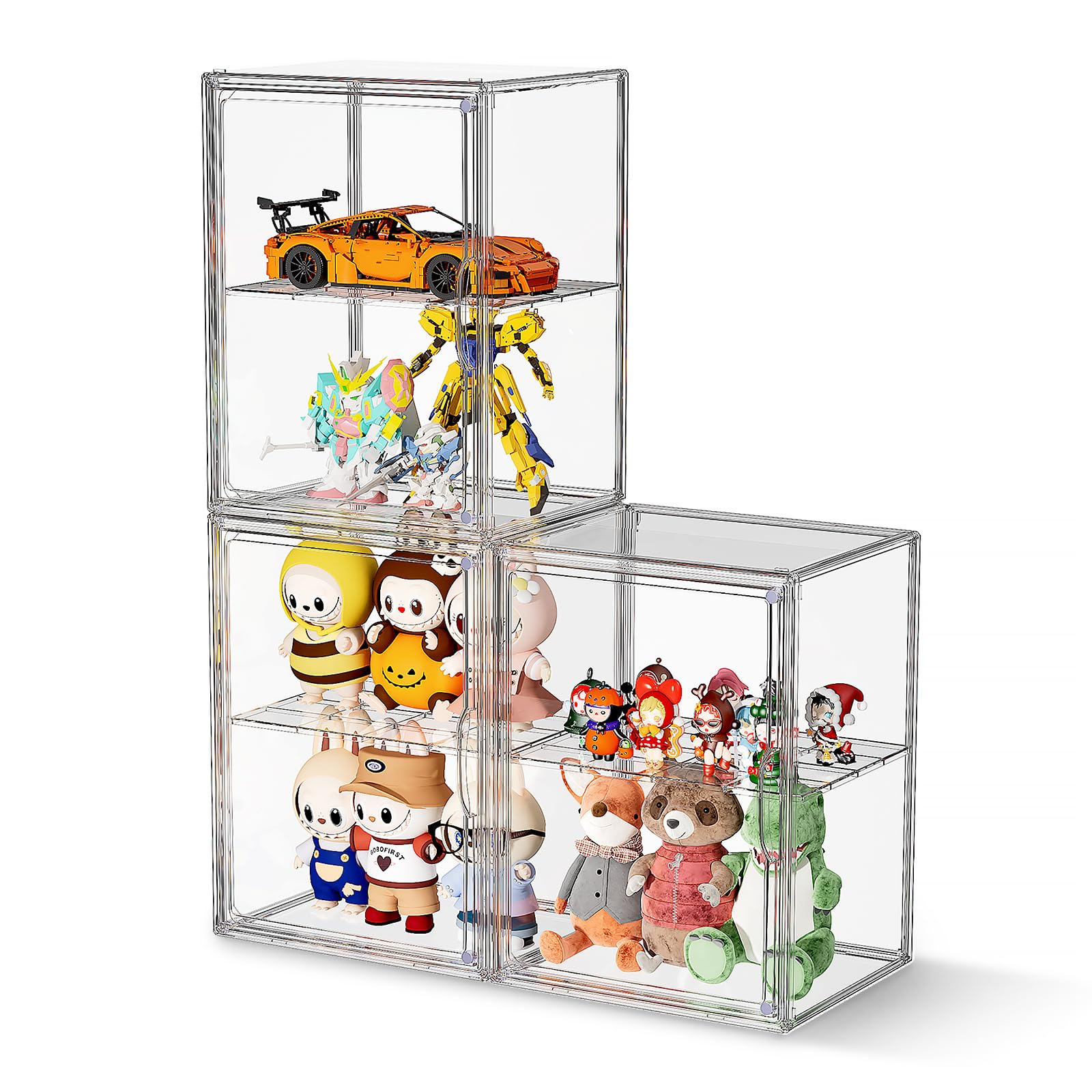 MSHOMELY Acrylic Display Case for Collectibles, Figure Display Case, 3 Packs Clear Display Case with Adjustable Divider, Clear Display Box for Popmart, Figures, Doll, Car Model, XX-Large