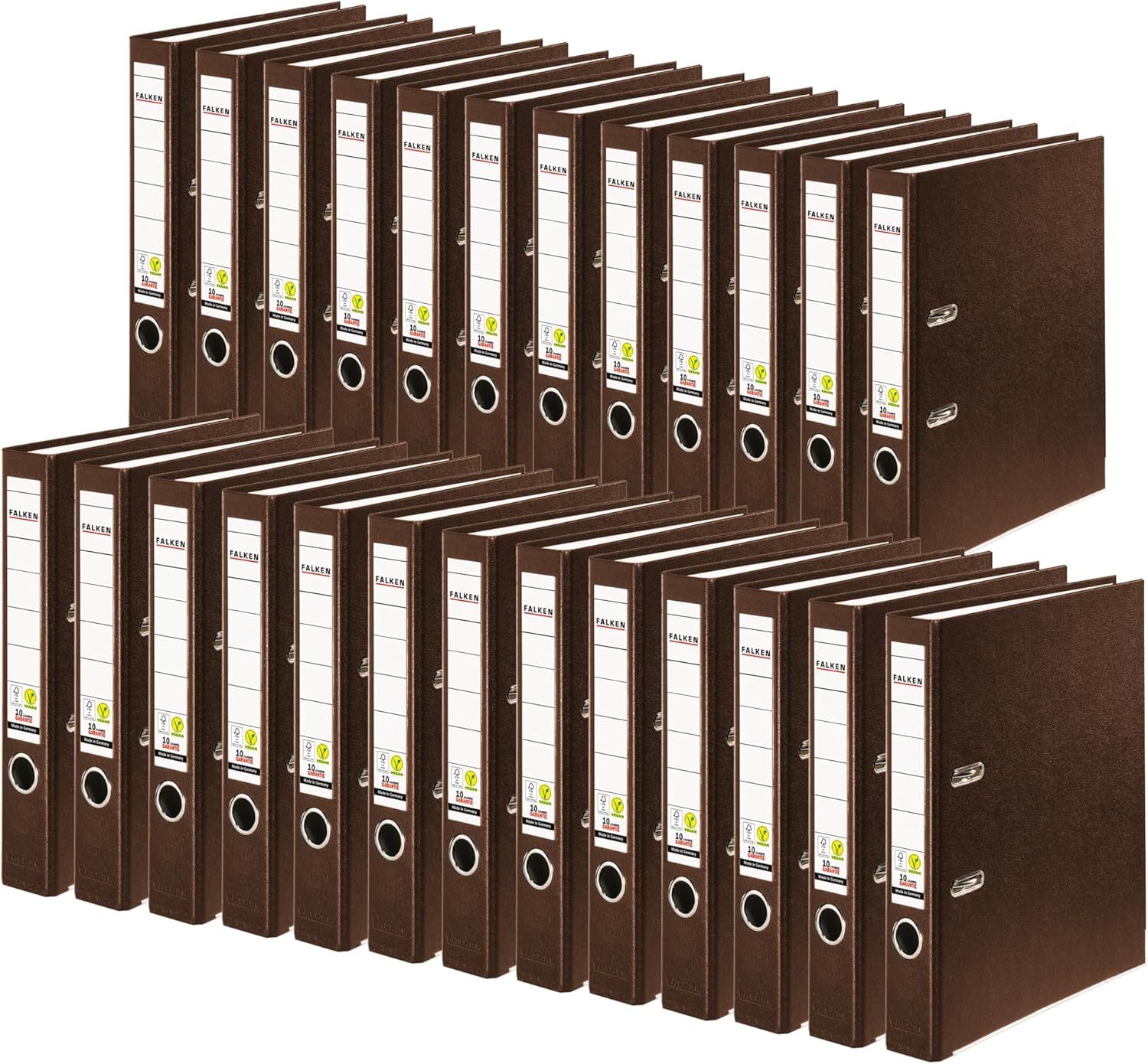 Original Falken Pack of 25 Polypropylene Colour Plastic Folders Made in Germany 5 cm Narrow DIN A4 Brown Ring Binder Vegan Lever Arch File