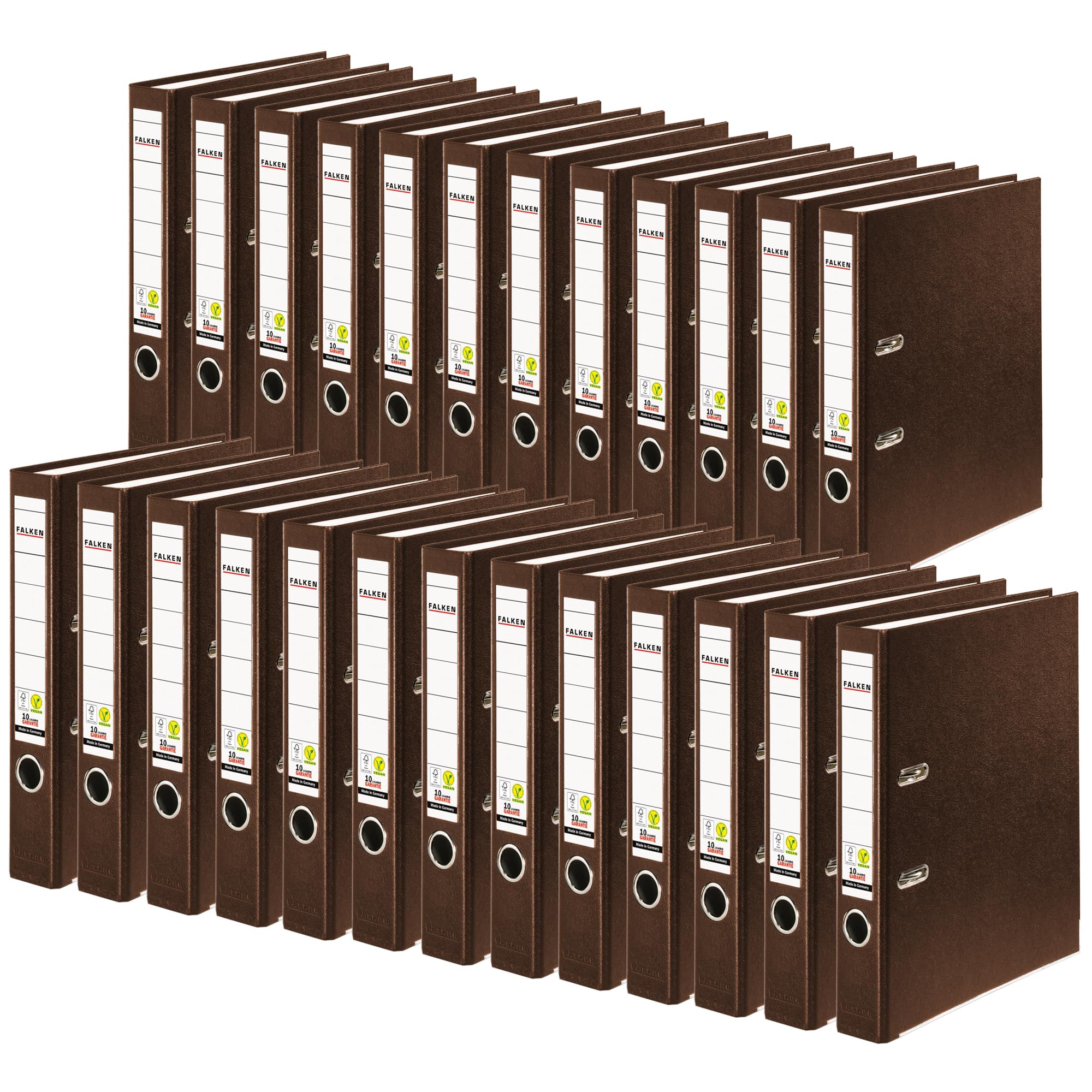Original Falken Pack of 25 Polypropylene Colour Plastic Folders Made in Germany 5 cm Narrow DIN A4 Brown Ring Binder Vegan Lever Arch File