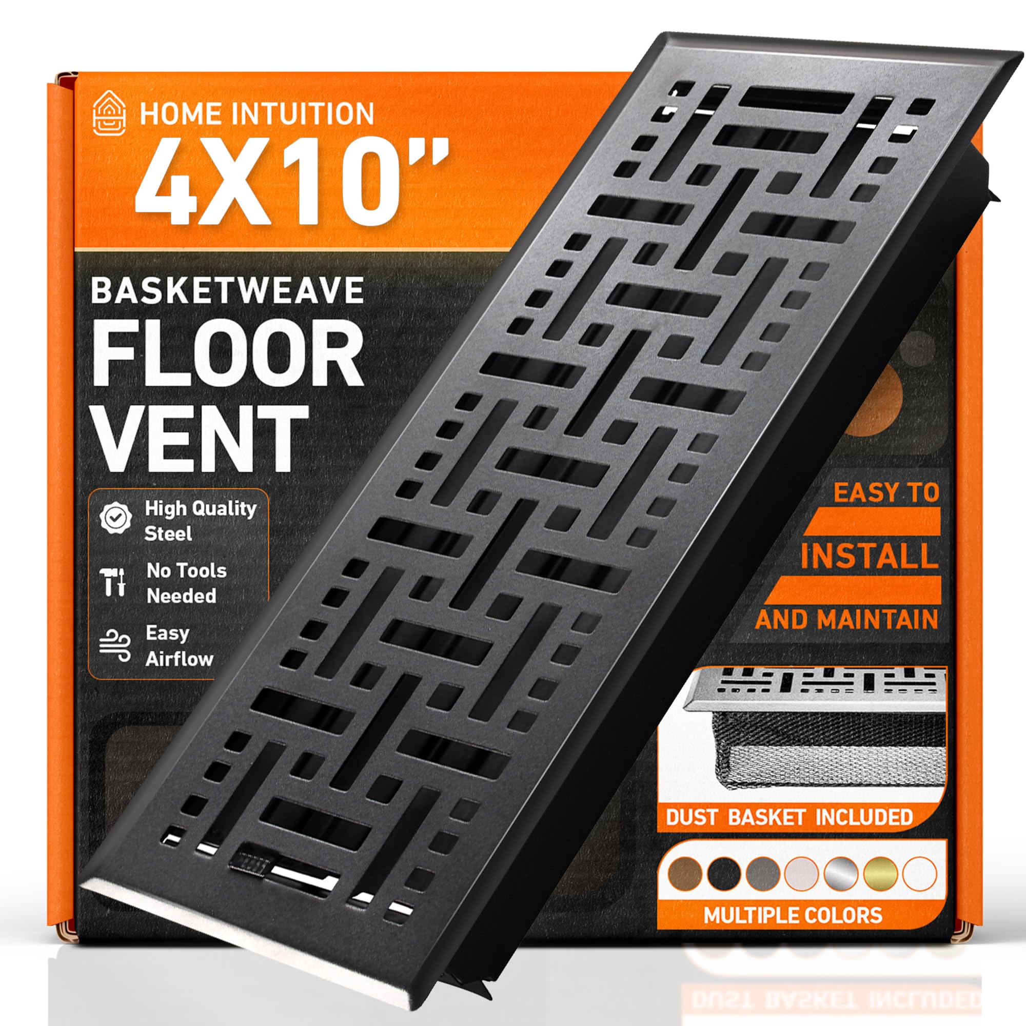 4X10 Floor Vent Covers Floor Register with Mesh Cover Trap, Heat and Air, Walkable Metal Floor Vent for HVAC Duct, Basketweave, Matte Black