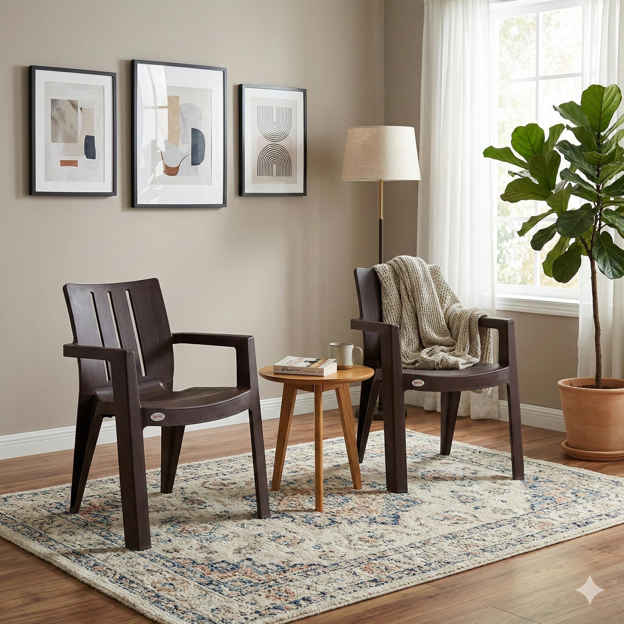 - Supreme Kent Plastic Modern Arm Chair - Weight Bearing Capacity 200 Kgs (Globus Brown) - Set of 2