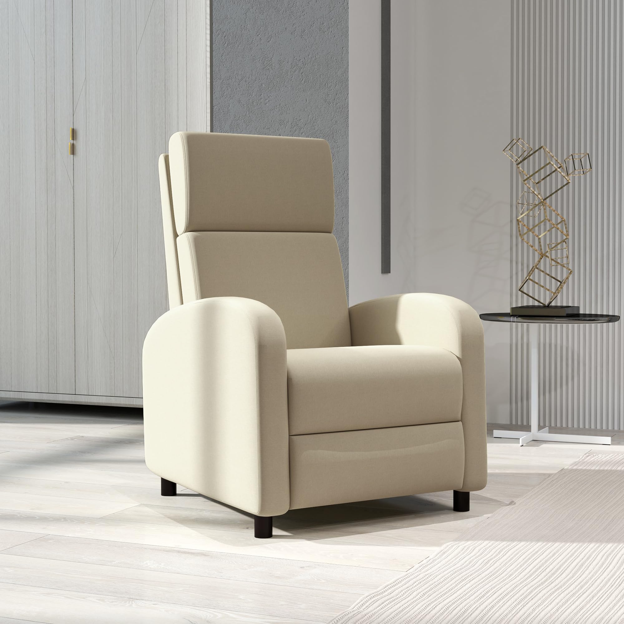 HOMCOM Sillón Relax Reclinable Manual Sillón Relax Tapizado en Lino Sintético con Reposapiés Respaldo Alto Carga 120 kg Butaca Reclinable para Dormitorio Oficina Crema