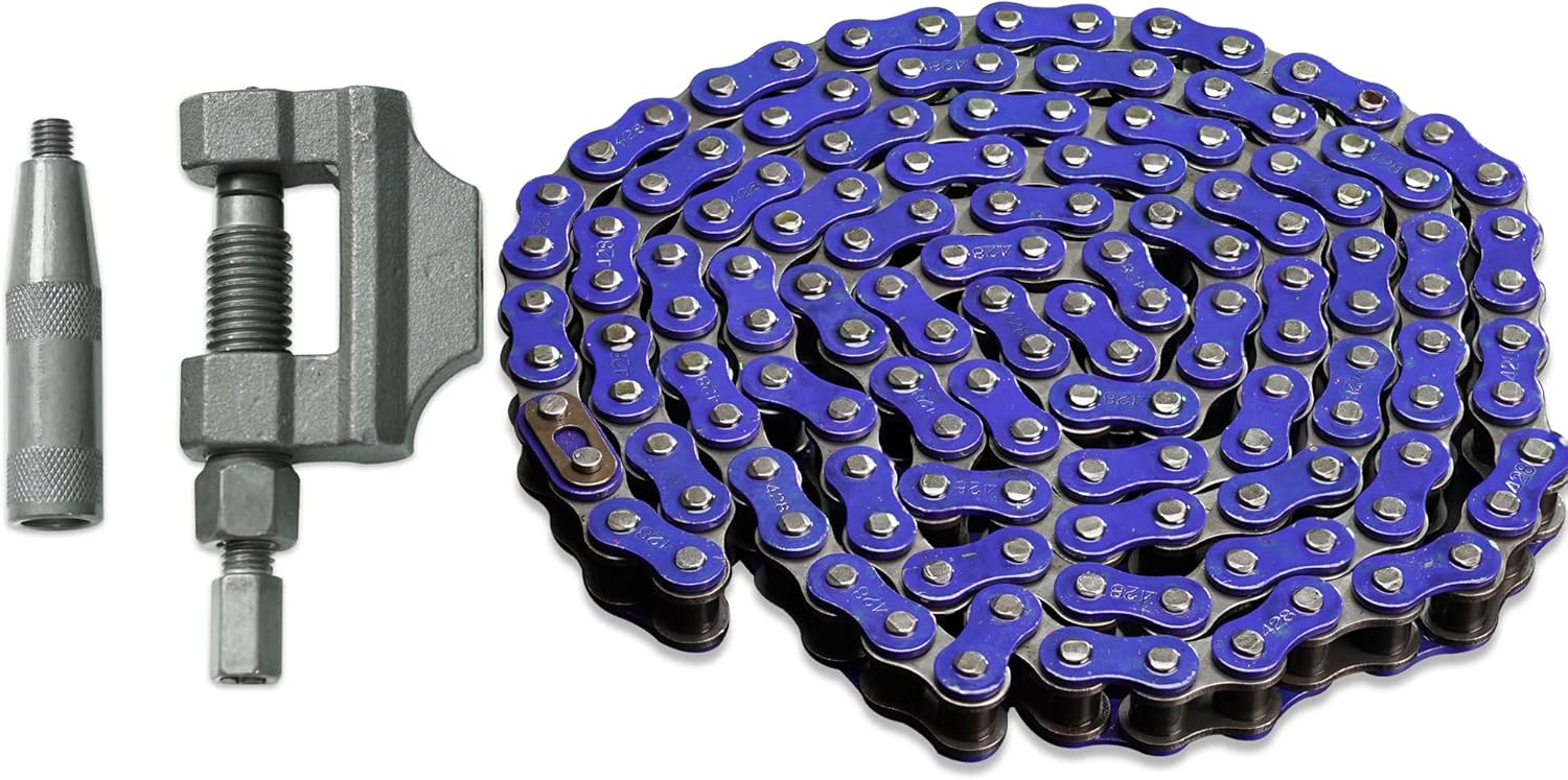 CLEO 420 Motorcycle Chain+ Chain Breaker, 420 Standard Roller Chain 140 links Heavy Duty Drive Chain for 50cc 70cc 90cc 110cc 125cc Dirt Pit Bike ATV Quad Go Kart Scooter Mini Bike