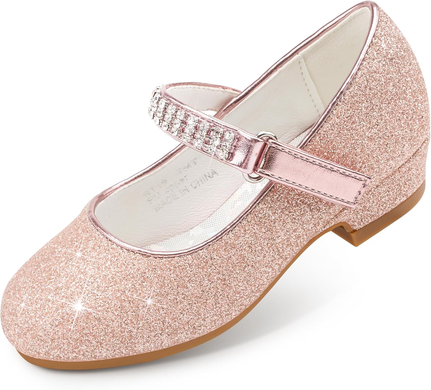Stelle Girls Mary Jane Dress Shoes Low Heel Glitter Patent Bow Kids Party Wedding Flower Girl School Shoes(Toddler/Little/Big Kid)