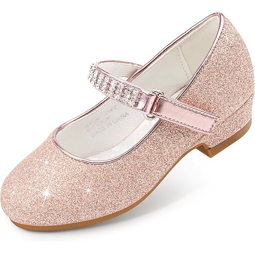 Stelle Girls Mary Jane Dress Shoes Low Heel Glitter Patent Bow Kids Party Wedding Flower Girl School Shoes(Toddler/Little/Big Kid)