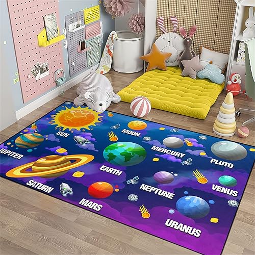 Miniatura 4 de Alfombras espaciales para niños, para dormitorio, aprendizaje educativo, alfombra grande para interiores, sofá, suelo, sistema solar, temática