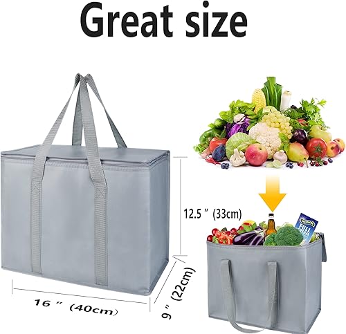 Miniatura 3 de musbus organizador de maletero aislado bolsa refrigeradora para automóvil, 4 paquetes de bolsas de compras aisladas XL-Grandes, cremallera gris