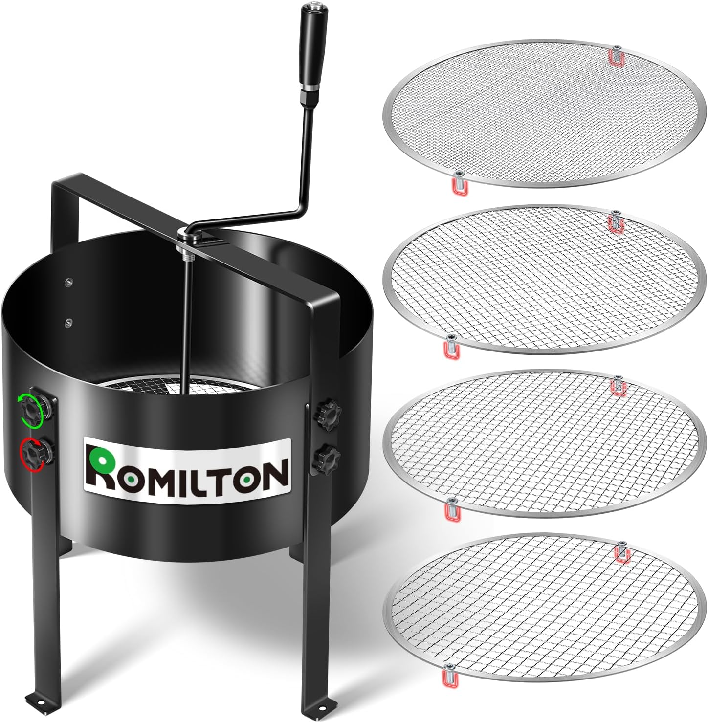 2026 Upgraded Rotary Soil Sifter Compost Sieve, Capacity: 11 Liters, Large Earth Riddle Screener with 4 Replaceable Mesh Sizes (0.12 0.24 0.35 0.47) inch Soil Screen, Garden Potting Rock Sand Screen