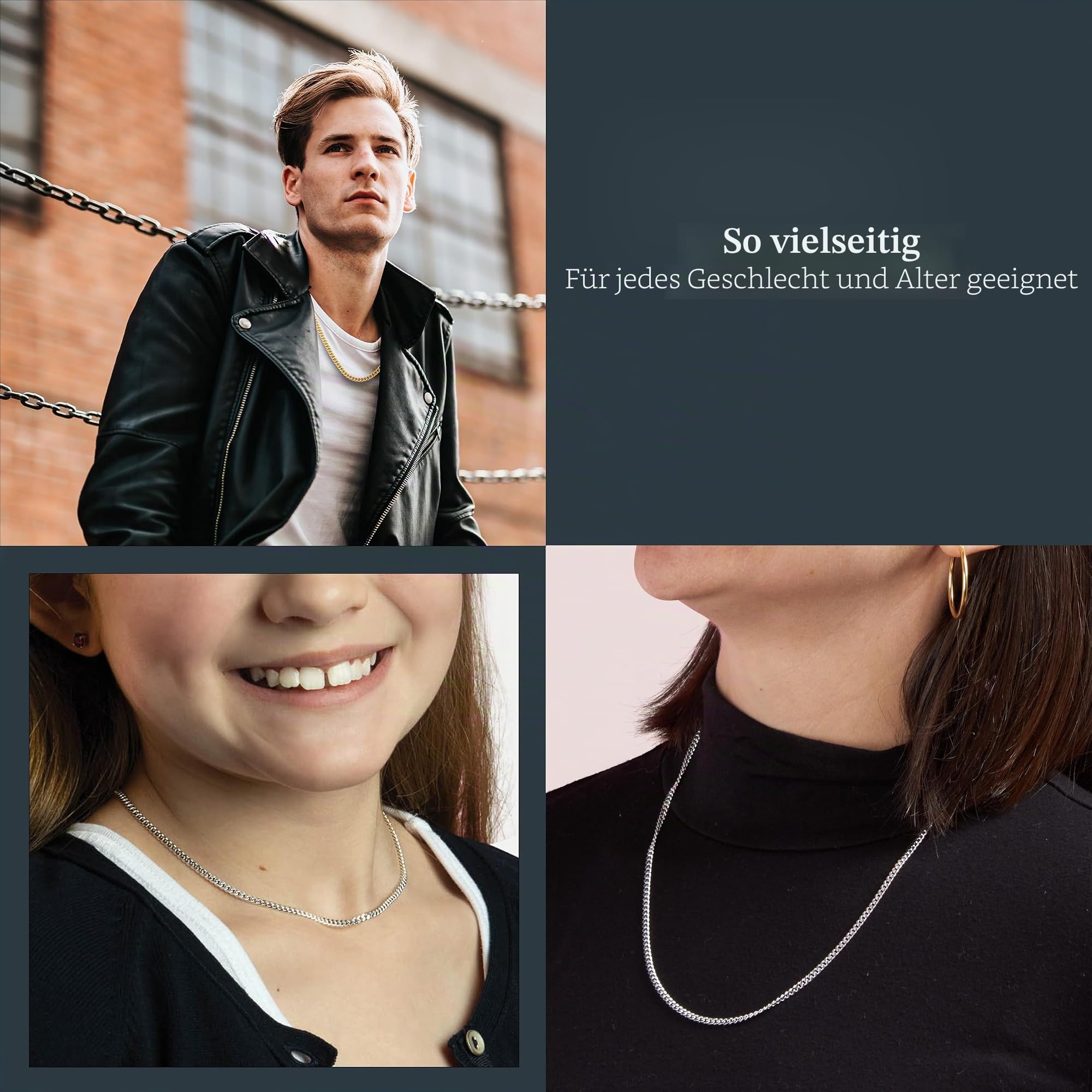 KEZEF Halskette Herren | 3mm Panzerkette Herren, Damen & Jungen | 925 Sterling Silber Männer Kette | Kette erhältlich in 925 Silber, 750 vergoldet und Rosegold vergoldet | Cuban Link Chain