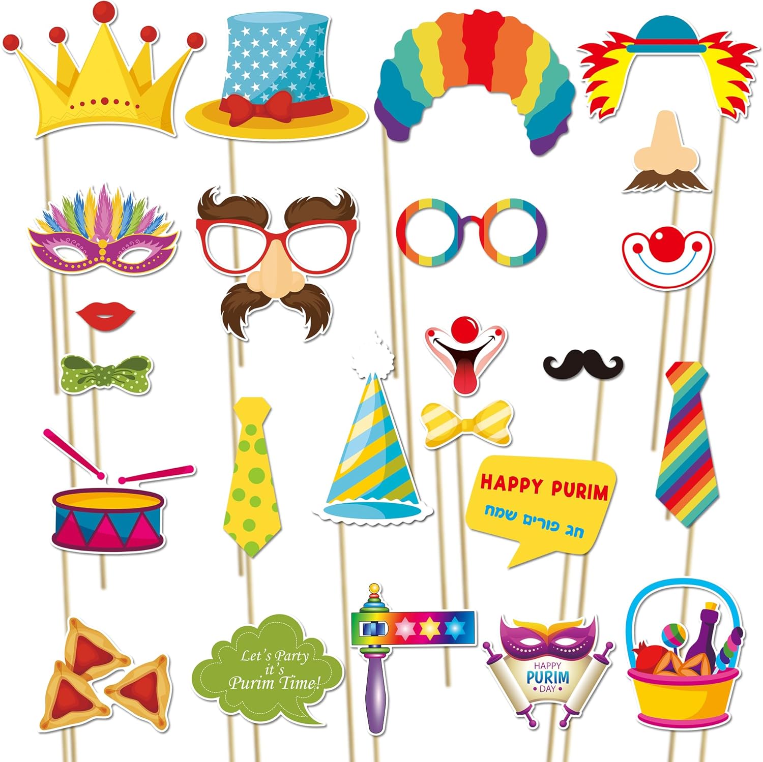Amazon.com: Happy Purim Photo Booth Props Set - Funny Purim Party ...