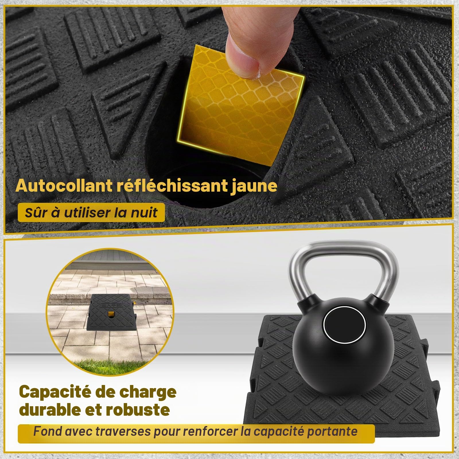 Rampe Trottoir 1 Portable Rampe de seuil pour fauteuils roulants, Scooters, vélos, Portes et marches (Noir, 25×27×11cm)