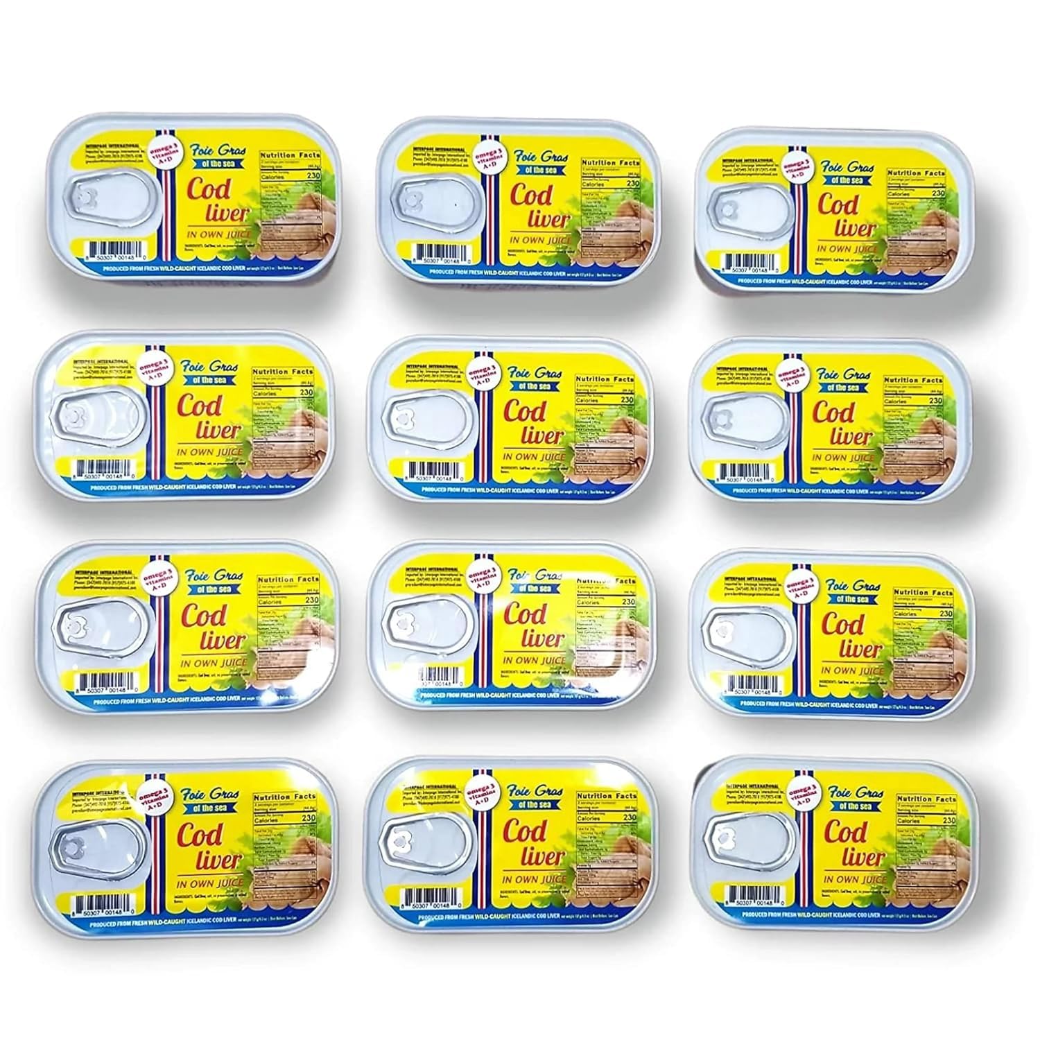 Foie Gras of the Sea Icelandic Cod Liver in Own Oil, 4.3 oz (Pack of 12) Gourmet Nordic Seafood Delicacy, BPA-Free Can