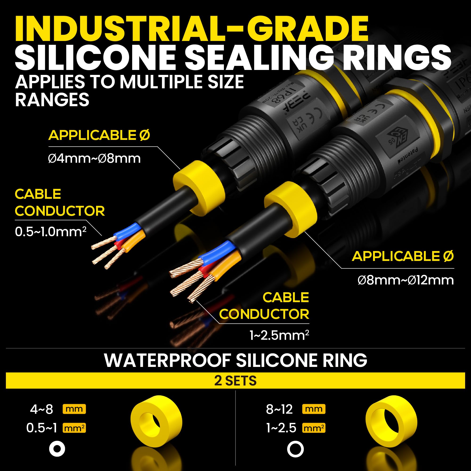 PEBA® Conector de cable estanco IP68,Cajas de Conexiones Impermeables,Conectores electricos rapidos de 2 vías,Manguito de conexión eléctrico exterior 3 pines para jardín apto para cables 4-12mm