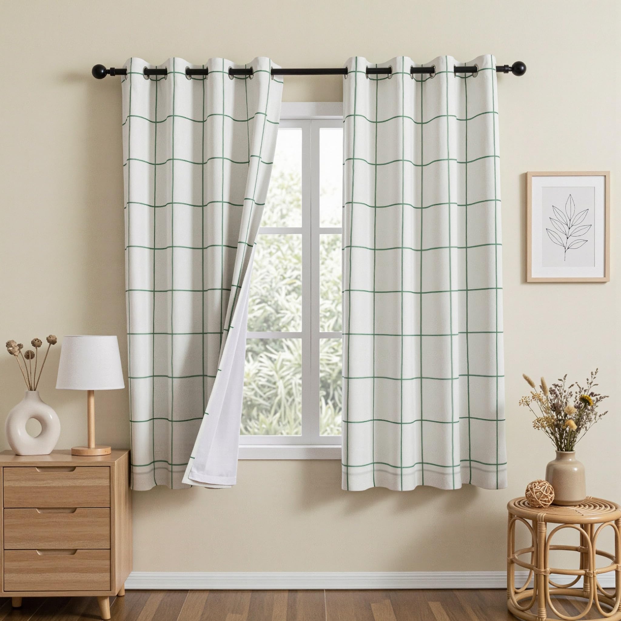 MYSKY HOME Green Plaid Blackout Curtains for Bedroom and Living Room